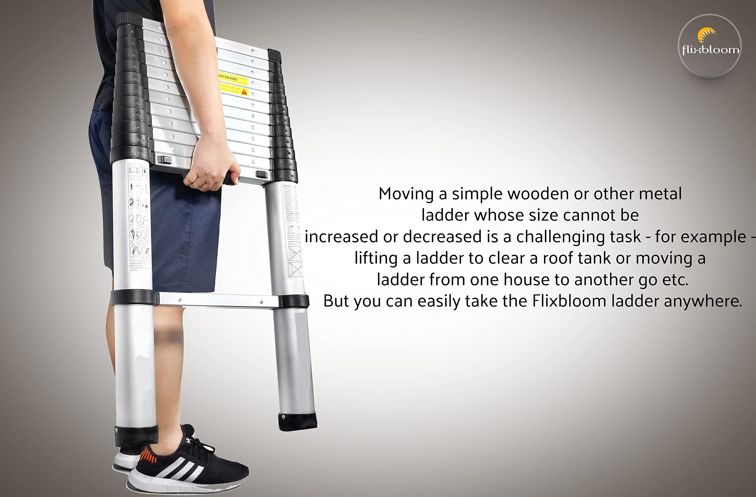 Flixbloom Premium Portable and Extension Folding Aluminium Telescopic Ladder for Home and Industrial Use (10.5 FT (3.2 M)) 1