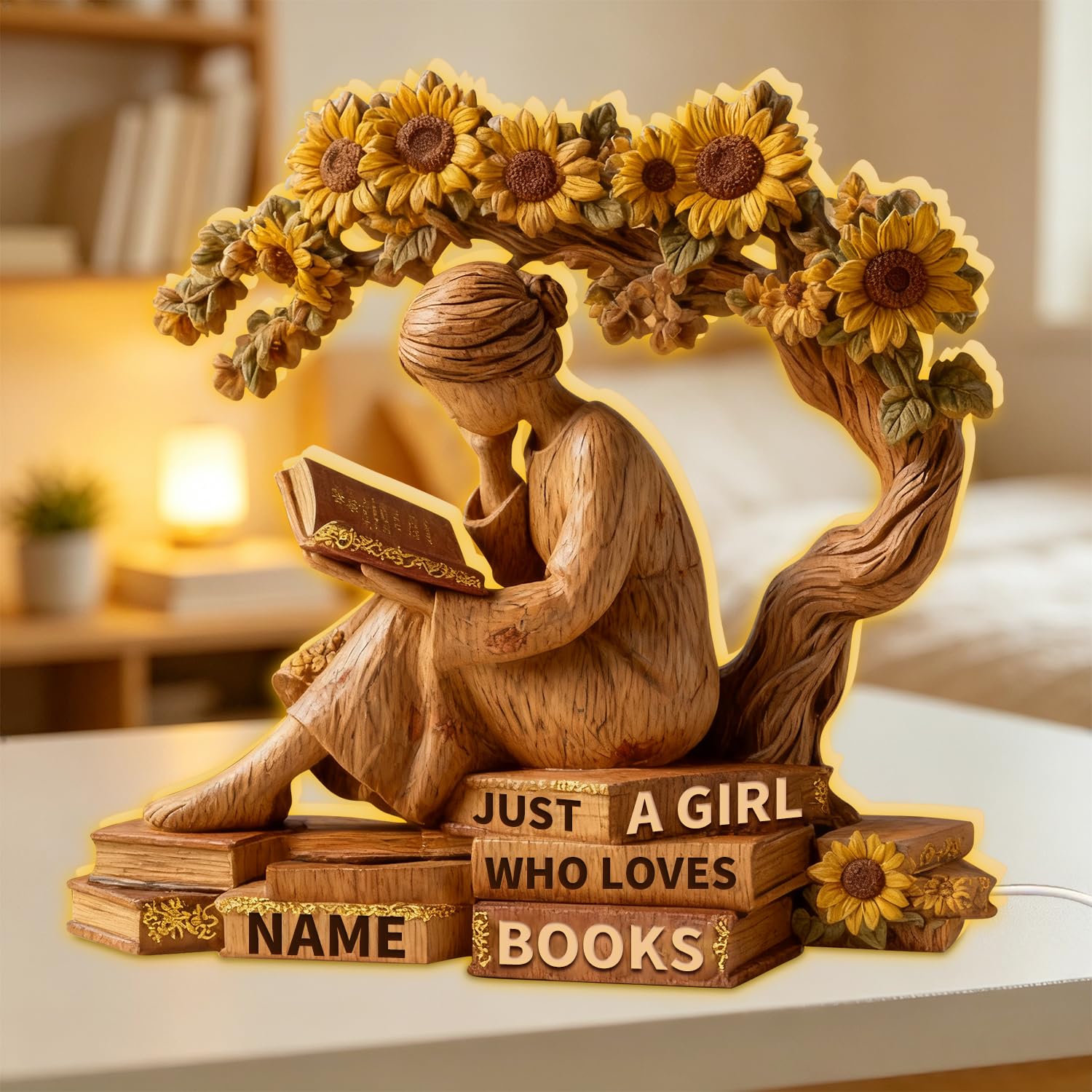 Personalized Just A Girl Who Loves Books Light Box, Custom Reading Book Lover LED Night Light Lamp Reading Gifts for Bookworm, Bookish, Book Reader, Librarians, Bookshelf Library Home Decor