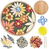 WEBEEDY DIY Mosaic Craft Kit Flower Mosaic Bamboo Coasters Kits for Adults Beginner, Mixed Color Glass Mosaic Tiles with Round Coaster Base for Handmade Mosaic Coaster Home Decor Christmas Gift, 6.1