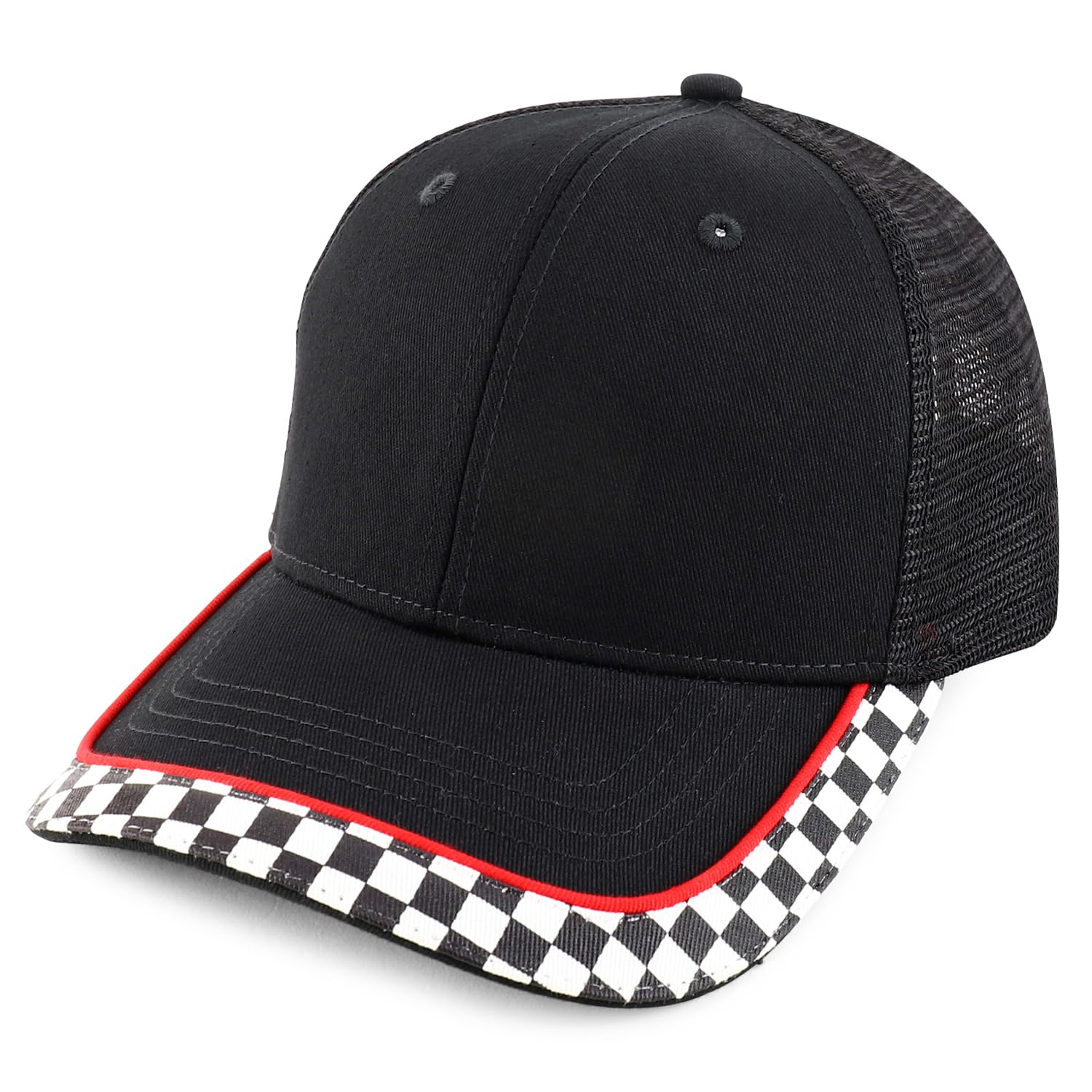 Armycrew Racing Checkered Flag Pattern Mesh Back Cap