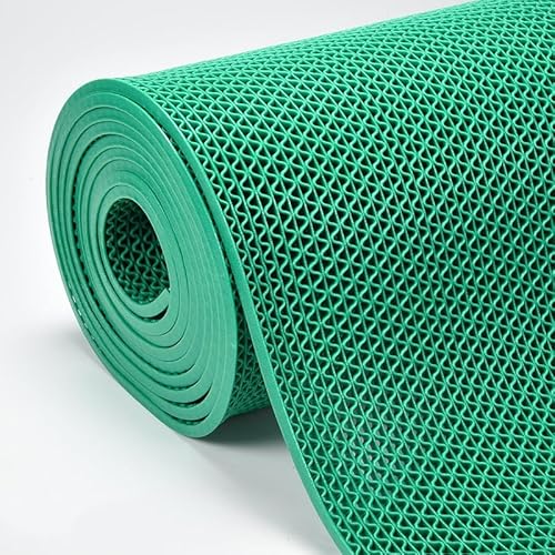 FsjDuwj 滑り止めマット ゴムマット 厚さ4.5mm サイズ90x100cm PVC材質 防カビ 抗菌 自由カット可能 浴槽内滑り止めシート 浴室 プール 玄関 通路 屋内 屋外 家庭用 業務用 介護用 (グリーン,幅0.9Mx長さ5M)