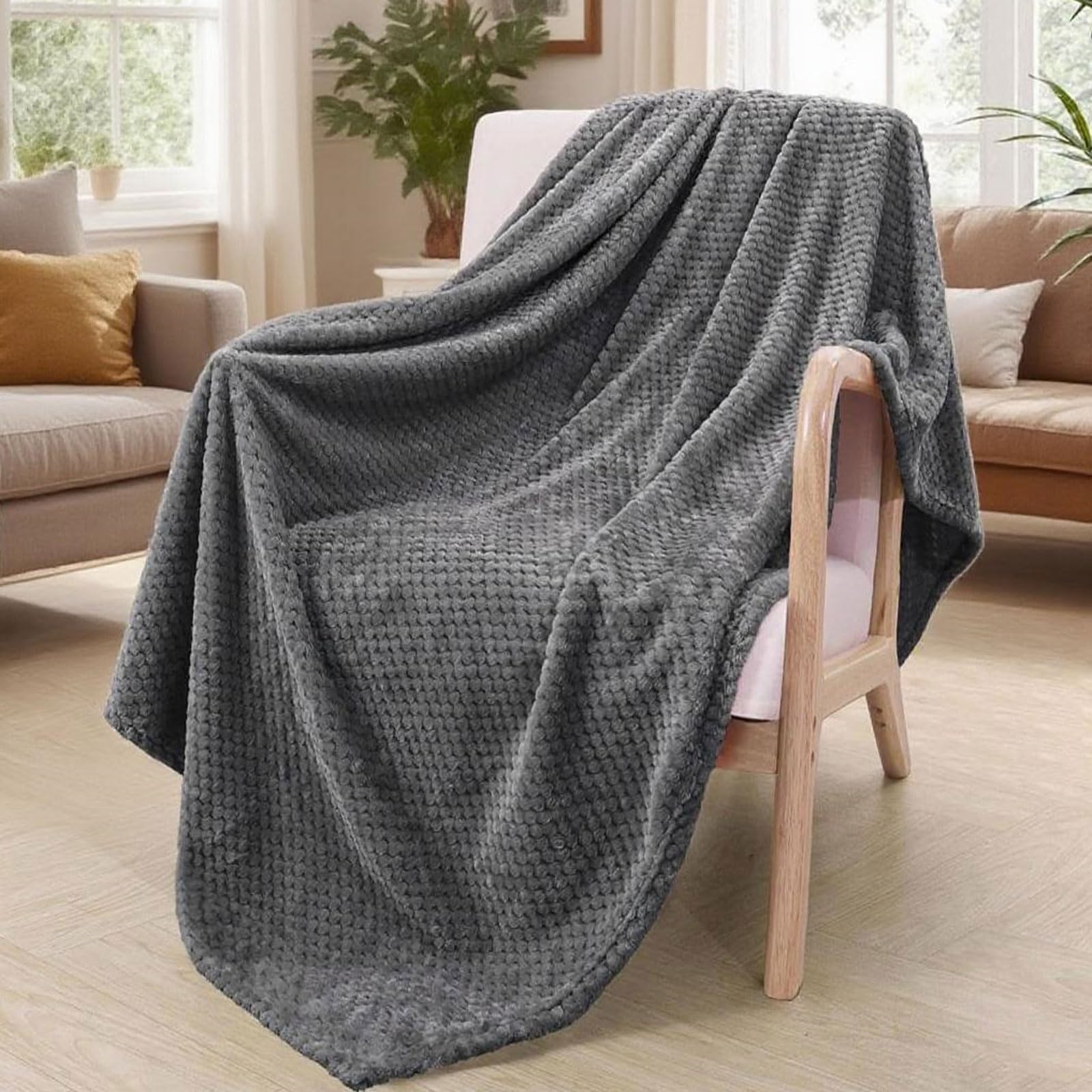 Manta Franela 130 x 170 cm Exquisita y Cálida Manta para Todas Las Estaciones de Franela Polar para Sofá y Cama, Gris Oscuro