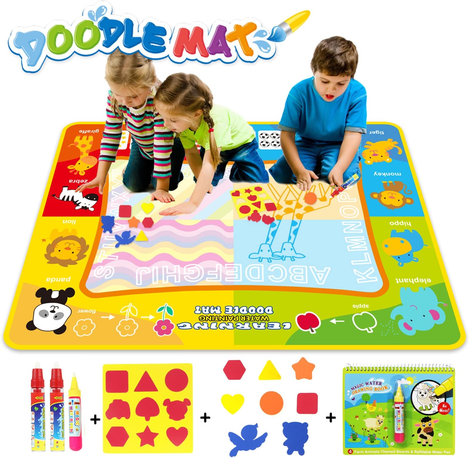 jenilily Water Doodle Mat 120 X 90cm Water Drawing Mat For Kids Boys Girls Stamps for Children Animal Colouring Books