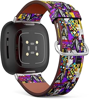 CJBROES Replacement Leather Watch Band, Compatible with Fitbit Versa 3 and Fitbit Sense of Wristband Bracelet Accessory - Exotic Summer