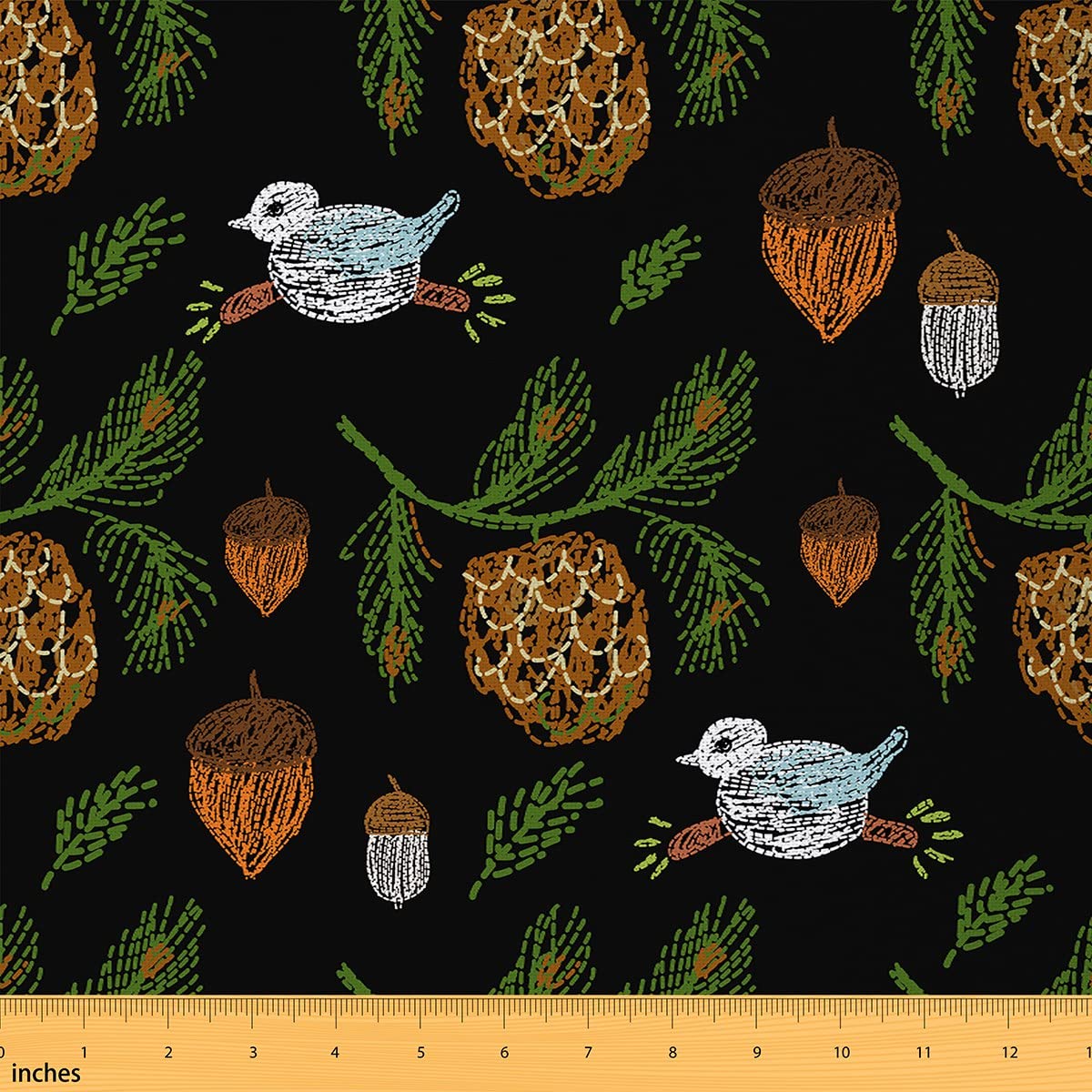 Richhome Multi 2 Nature Wild Jungle Fabric For Decoration By The Yard,Cute Birds Animal Outdoor Fabric For Diy Projects,Botanical Leaves Pine Cones Room Decor And Upholstery,1Yard