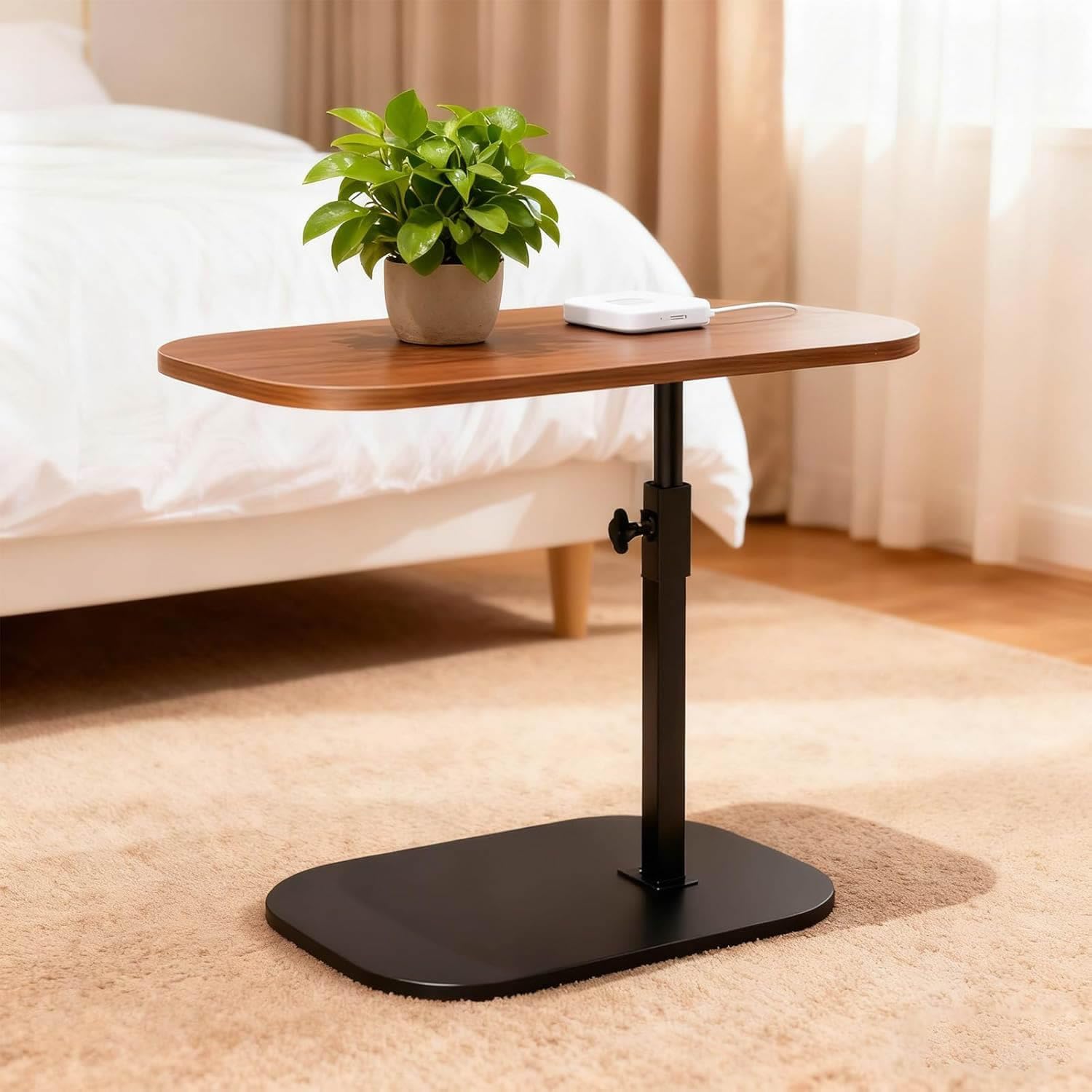 YASHIIN 360° Rotating End Table, Height-Adjustable Side Table, C-Shaped Side Furniture, Bedside Table, Compact Design for Small Spaces, Perfect for Living Room Sofa Bed Side Table(Walnut)