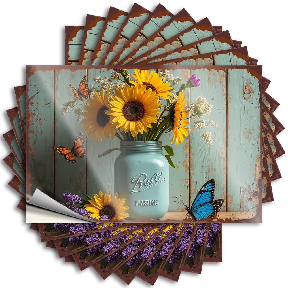 Sunflower Bouquet with Butterflies in Vintage Mason Jar Quote Large | Crazy Hat Removable Decal Pack(8X12CM)