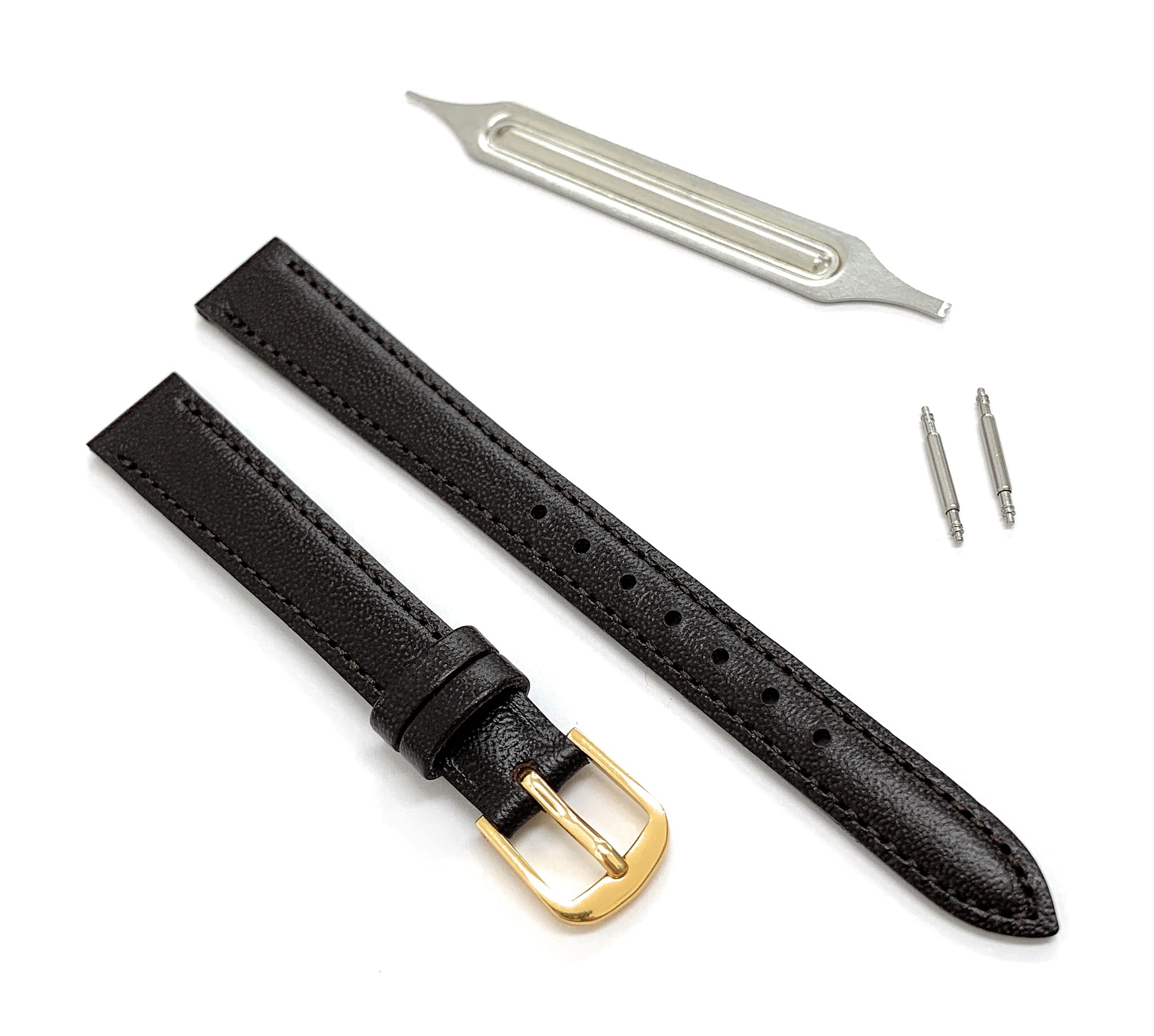 Bambi XP049 XP-49 Watch Belt, Genuine Leather, Watch Band, Leather, Replacement Strap, 0.4 - 0.8 inches (10 - 20 mm), Black, Chocolate, Simple Replacement Tool, 2 Spring Bars Included, Replacement : C