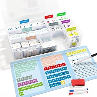 265PCS Phonics Magnetic Letter Tiles Set – Word Building Kit with Dry Erase Board, Storage Case & Blank Tiles, Color-Coded Alphabet Learning for Kids, Homeschool & Classroom Supplies