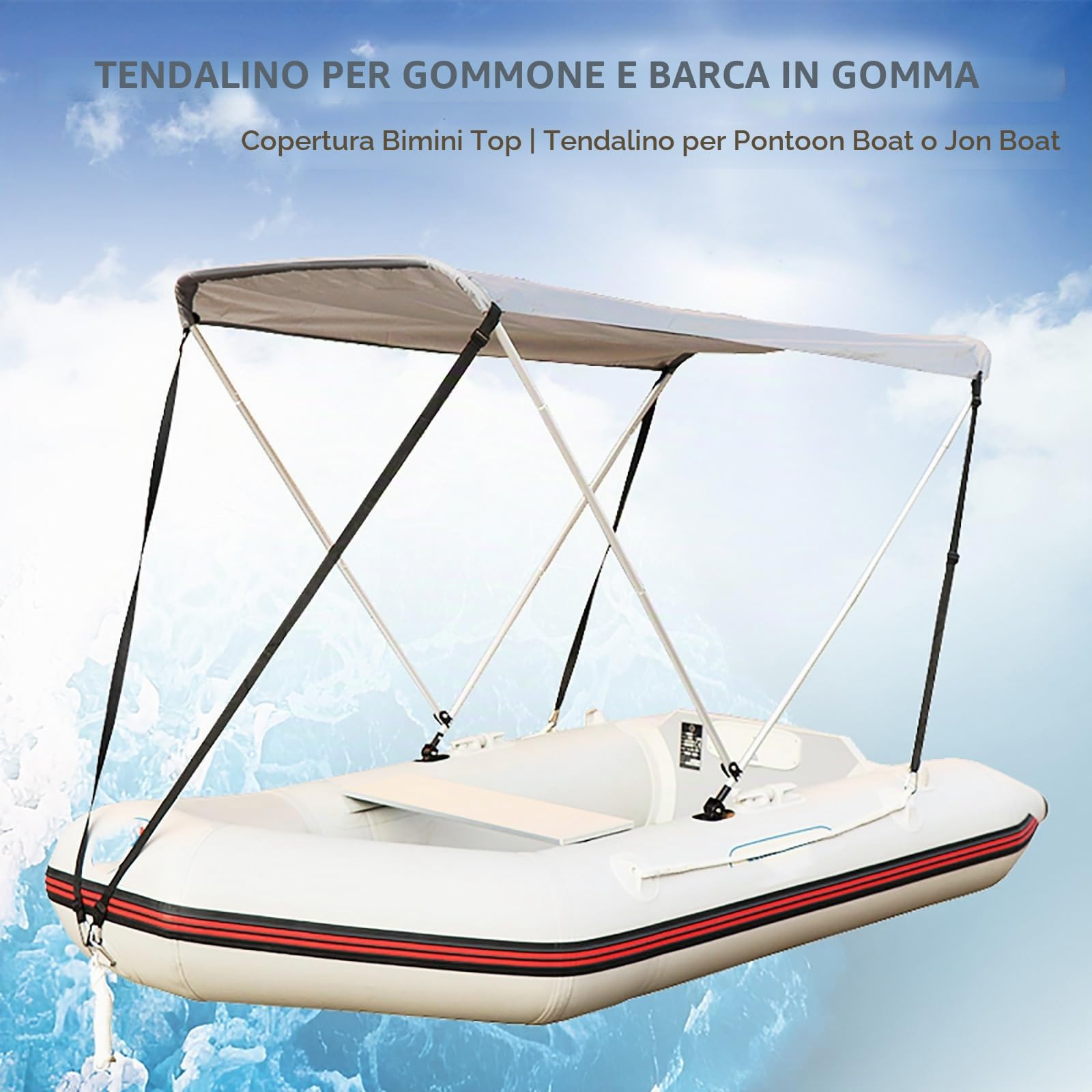 Set di Tendalino per Gommone (Larghezza 100-140 cm) con Accessori di Montaggio, Tendalino Barca Portatile a 2 Archi, Tubolare in Alluminio