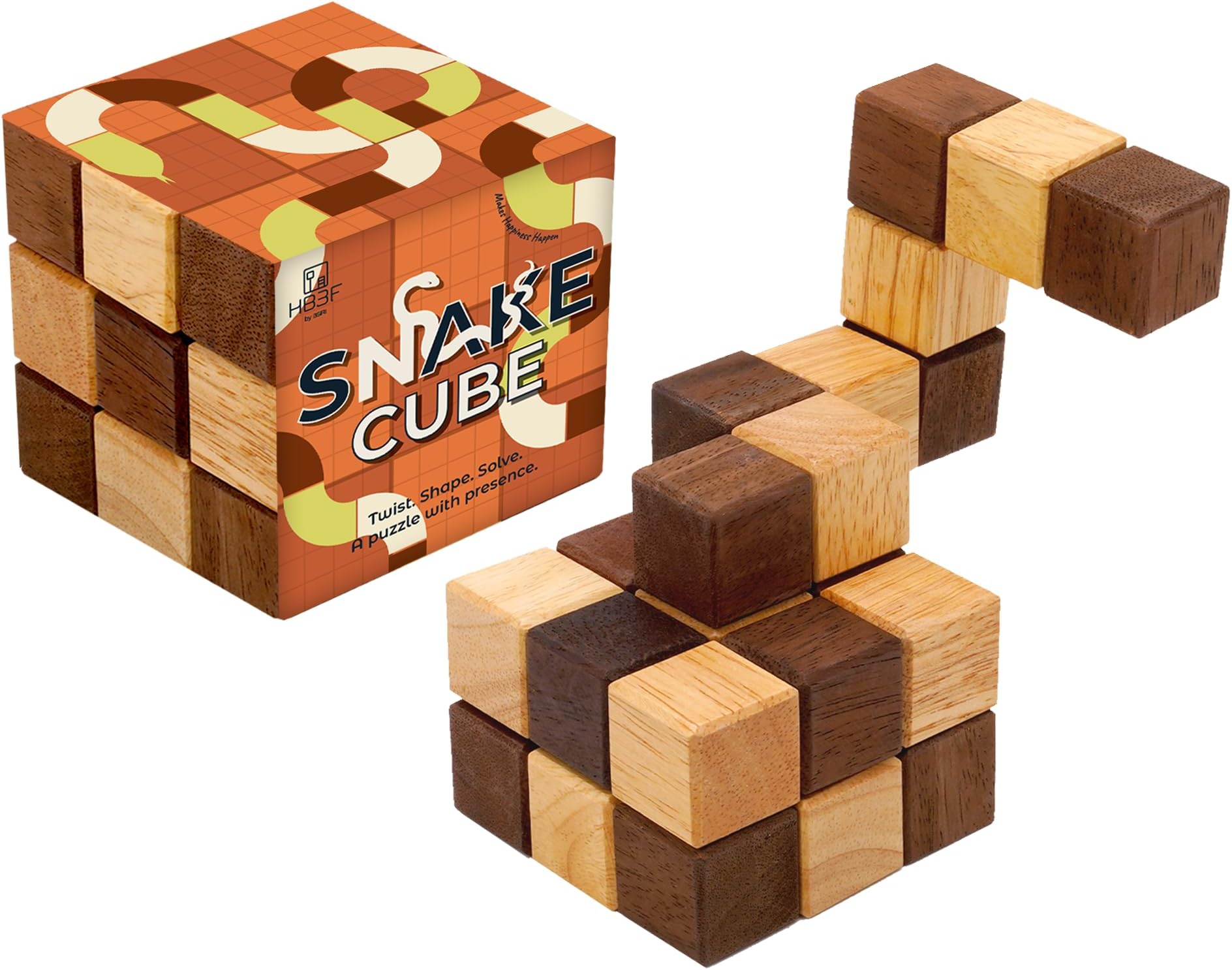 BSIRI Snake 3D Wooden Puzzle Classic Games (L Size) and Mind Puzzles for Adults in Hand with Wooden Cube Designs of Magic Game for Educational Brain Games to Challenges Brain Teasers Puzzles