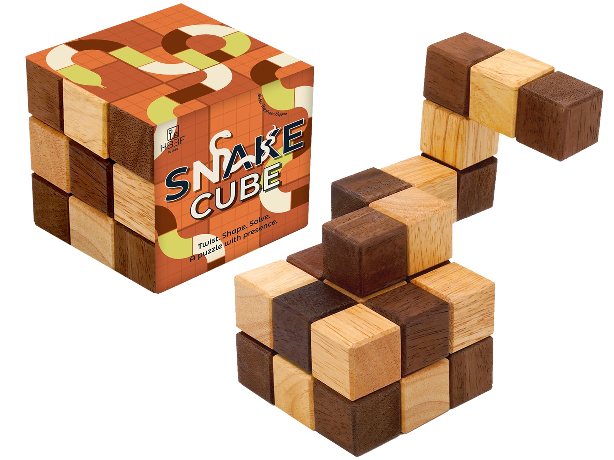 BSIRI Snake 3D Wooden Puzzle Classic Games (L Size) and Mind Puzzles for Adults in Hand with Wooden Cube Designs of Magic Game for Educational Brain Games for Kids to Challenges Brain Teasers Puzzles