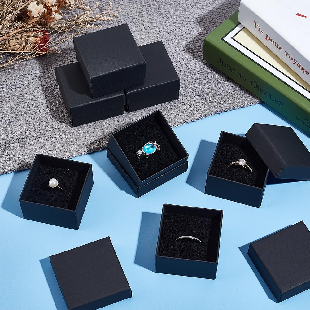 BENECREAT 80 Pcs Coffrets Cadeaux à Bijoux Noirs, Boîte à Bagues Carrée en Carton, 52x52x32 mm Boîtes à Bijoux en Papier pour Bagues Cadeaux de Mariage, Colliers, Bague et Boucles d'oreilles