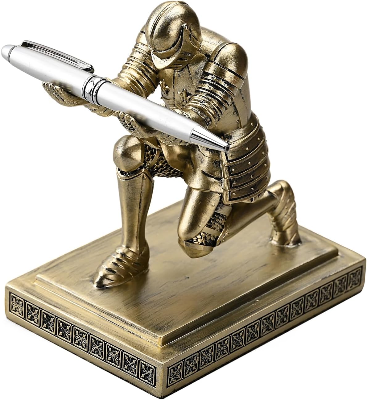 Knight Pen Holder Desk Organizers and Accessories Desk Decor Resin Pen Holder as Gift with a Cool Pen for Office and Home (Copper)