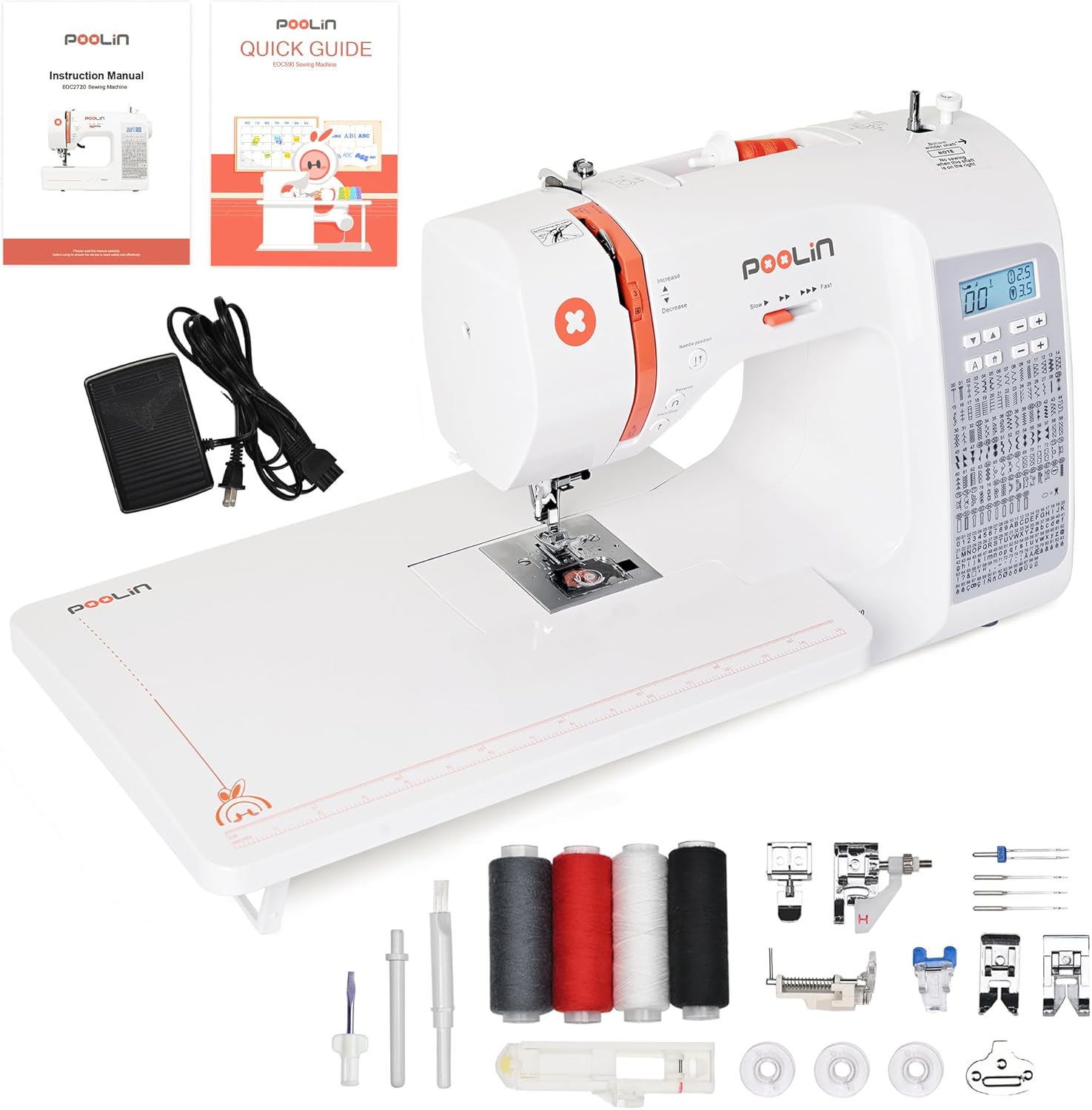 Poolin EOC02 Sewing Machine,Computerized Full Featured Machine Sewing with 200 Stitches,7 Feet,LCD Display,Wide Table,Sewing Machine for Beginners,(EOC2720) product image
