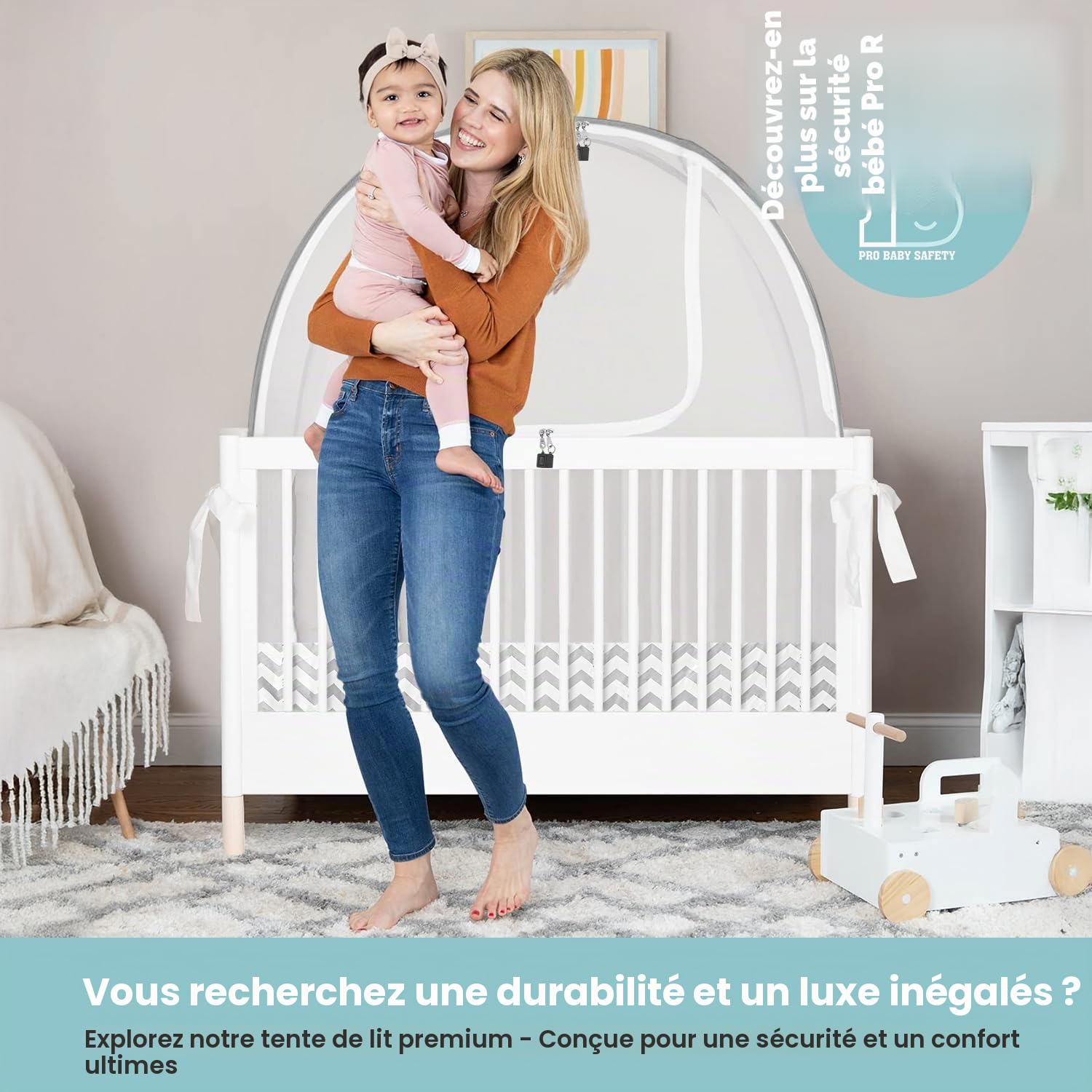 Tente de berceau pour empêcher bébé de sortir – Filet de berceau pop-up respirant pour garder bébé à l'intérieur, housse de sécurité anti-escalade avec fermeture éclair autobloquante, facile à