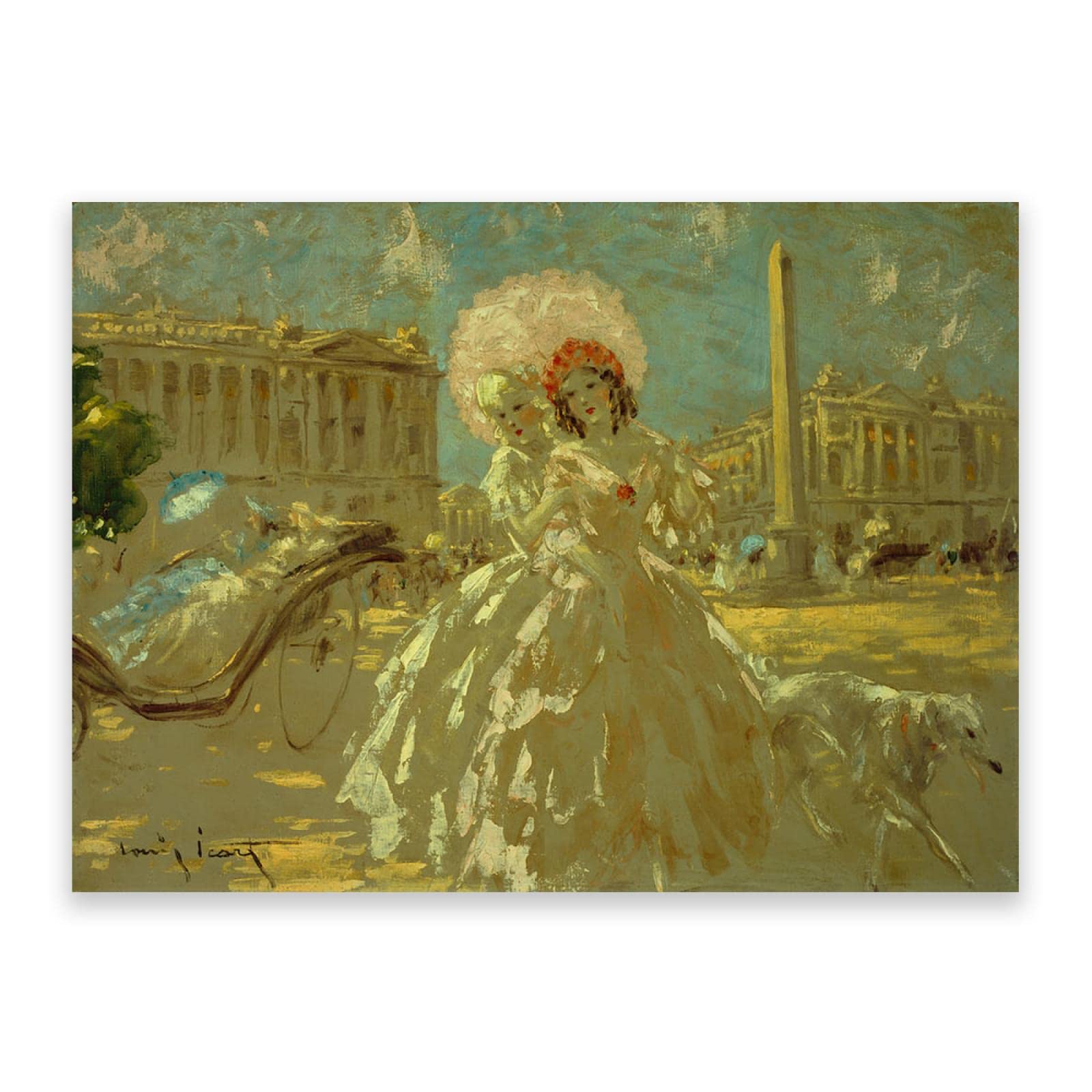 Arte Mural Famoso de Louis Icart. Cuadro sobre Lienzo Enmarcado. Plaza de la Concordia Reproducción de Carteles y láminas. Cuadros de decoración del hogar 50x75cm (19.7x29.6in) enmarcados