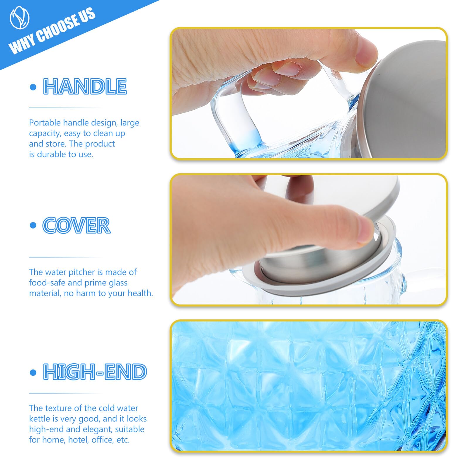 Jarra de Vidrio Grueso Resistente al Calor con Tapa Capacidad Grande para Agua Fría y Caliente Jugos y Té para Hogar y Oficina