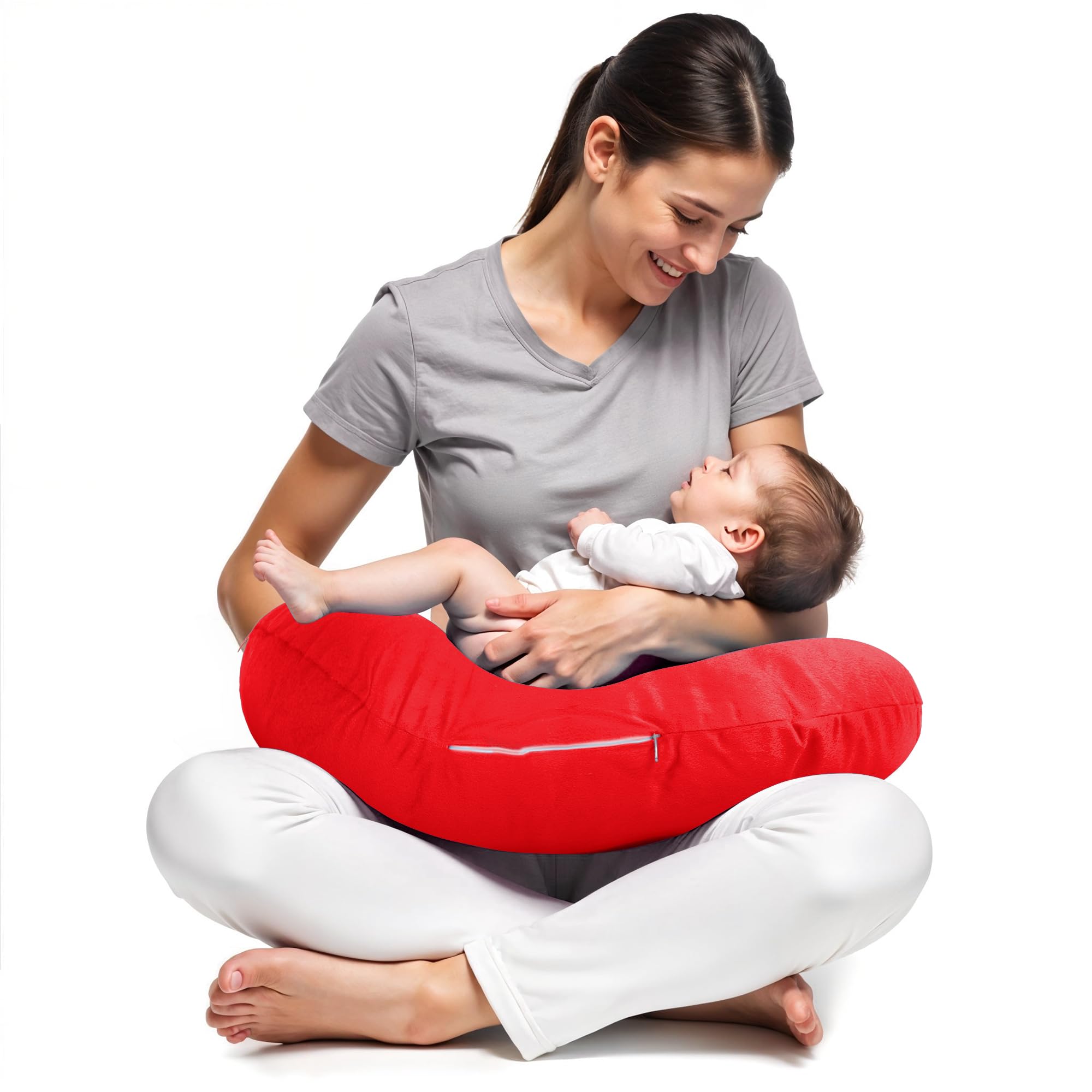BAYBEE Feeding Pillow for New Born Baby | Breast Feeding Pillow with Removable & Washable Cover | Nursing Pillow for Breastfeeding Support Cushion for Propping, Tummy Time & Sitting for Baby (Red)-image-9