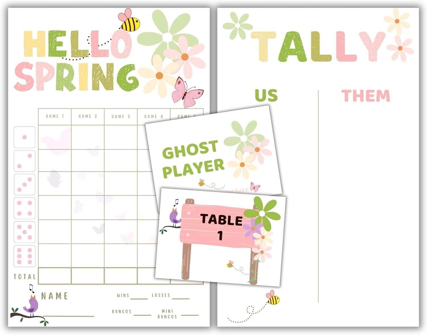 Spring Bunco - April Theme - Bunco Score Sheets - Flower Themed Bunco - Scorecards - Tally Sheets - Bunco Babes - Bunco Game Kit for Game Night Party