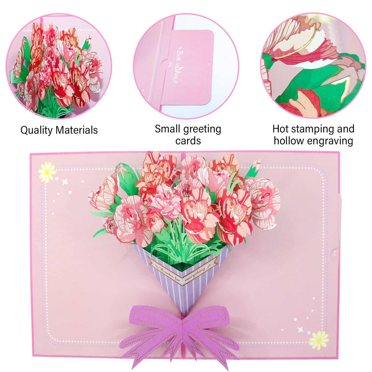 Carte De Vœux 3D Pop Up Carte De Fête Des Mères Carte D'anniversaire Pour Maman Carte De Voeux Bouquet De Fleurs Carte De Remerciement Pour Fête Des