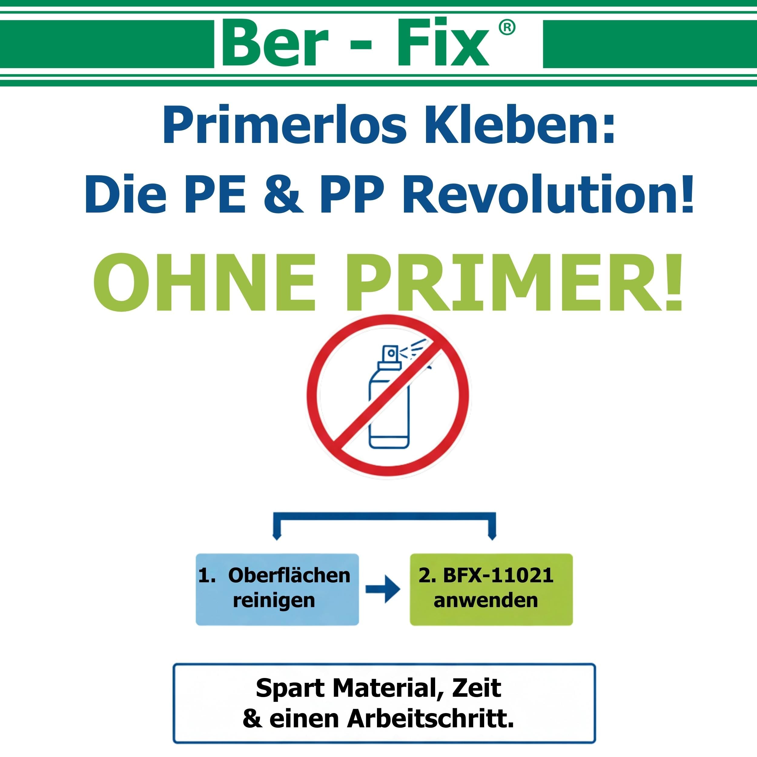 Ber-Fix 2K Poly Spezialkleber 2x50g + 12 Düsen PE PP HDPE primerlos 50g