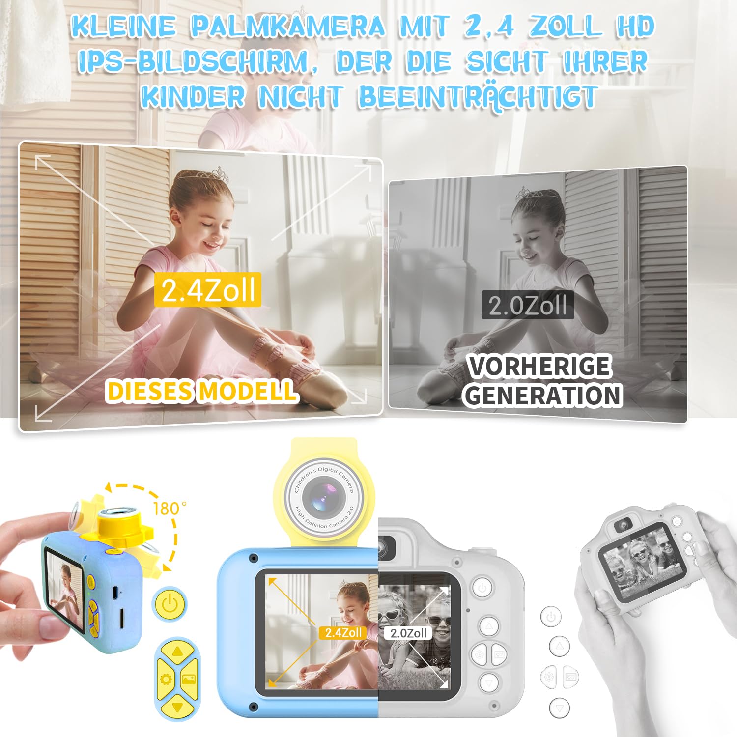 ARNSSIEN Kinderkamera für 3 4 5 6 7 8 9 10 11 12 Jahre alte Mädchen/Jungen, Kinder Kamera mit 180°Flip-Objektiv&2.4in IPS-Bildschirm, Geburtstagsfest-Geschenk-Spielzeug für Mädchen/Jungen,X101