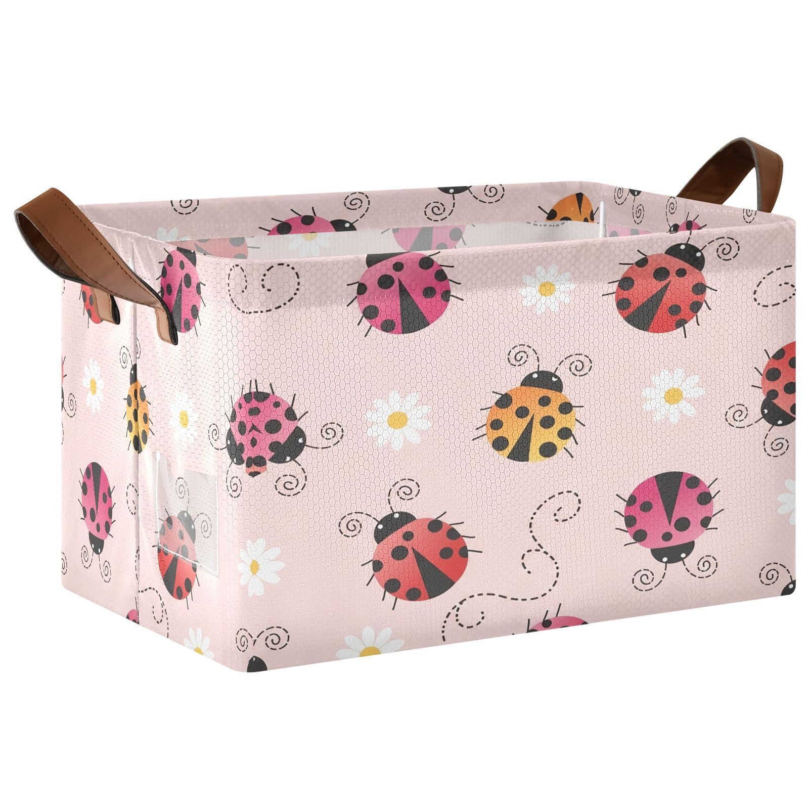 Cgiub Ladybugs Daisy Storage Basket Waterproof Foldable Storage Bin Baby Laundry Basket Closet Organiser for Nursery Decor Home Organizing