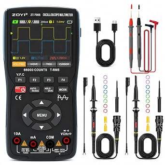 ZT-706S 3-in-1 Oscilloscope Multimeter Signal Generator, Dual-Channel 50MHz Bandwidth, 280MSa/s Infinite Persistence, 66000 Counts True RMS, 10MHz Bandwidth Signal Output, Data Hold and V.F.C