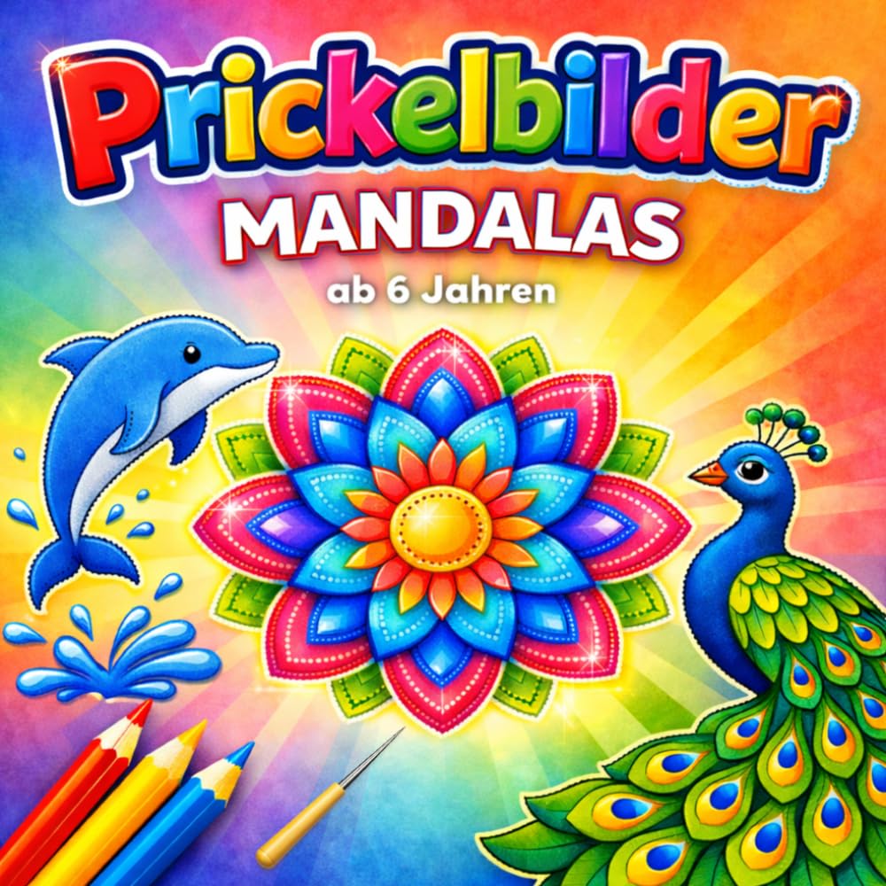 Prickelbilder Mandalas: 50 Prickelvorlagen für Kinder ab 6 Jahren zum Ausmalen, Prickeln, Ausschneiden und Basteln – Kreatives Bastelbuch mit Tier und ... | Fördert Feinmotorik und Konzentration