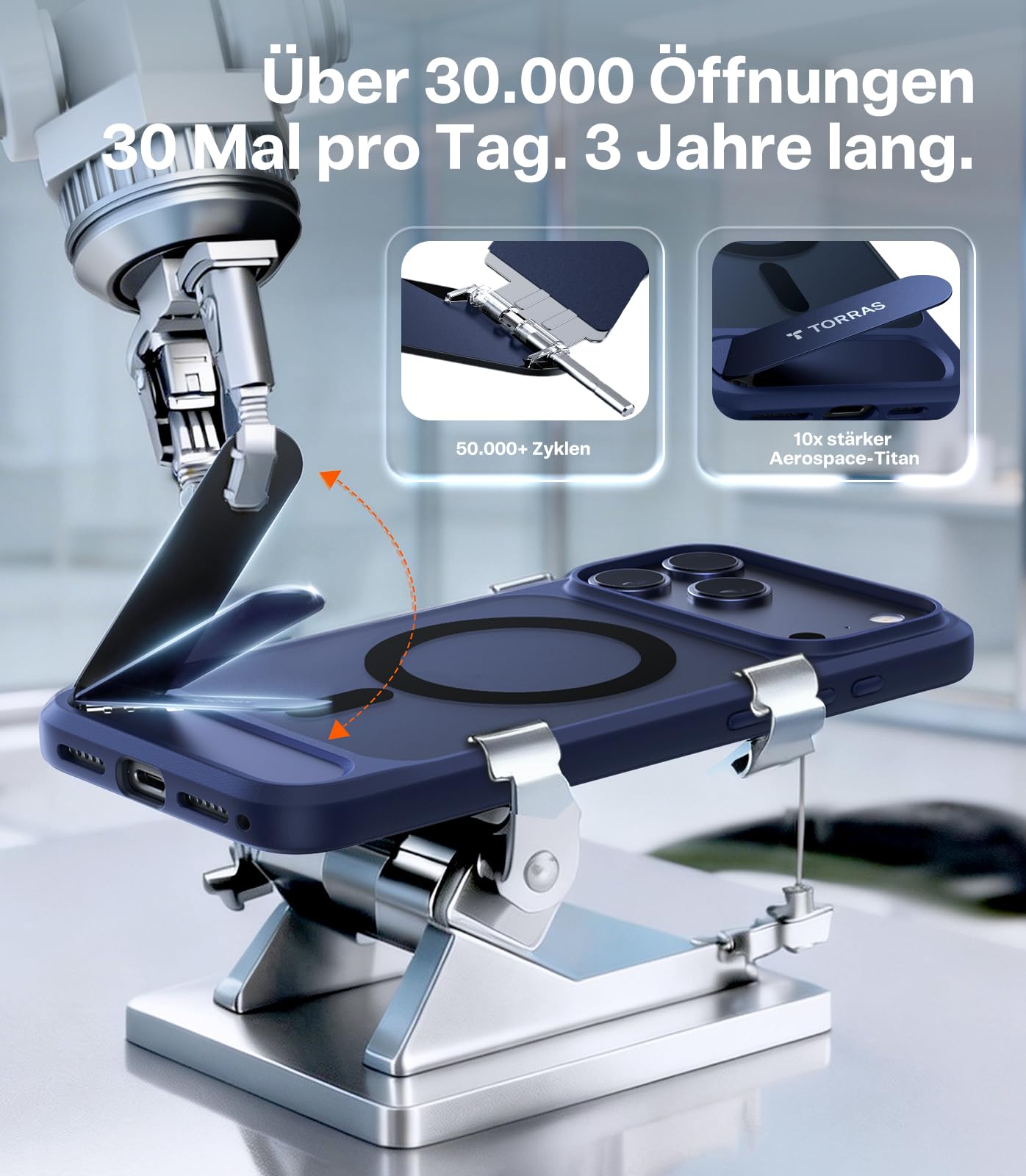 TORRAS Ostand L1 für iPhone 17 Pro Hülle für MagSafe mit kapazitiven Tasten für mit unsichtbarem Ständer Militärschutz Magnetkraft Zertifiziert Handyhülle für iPhone 17 Pro Case Stoßfest Matt blau