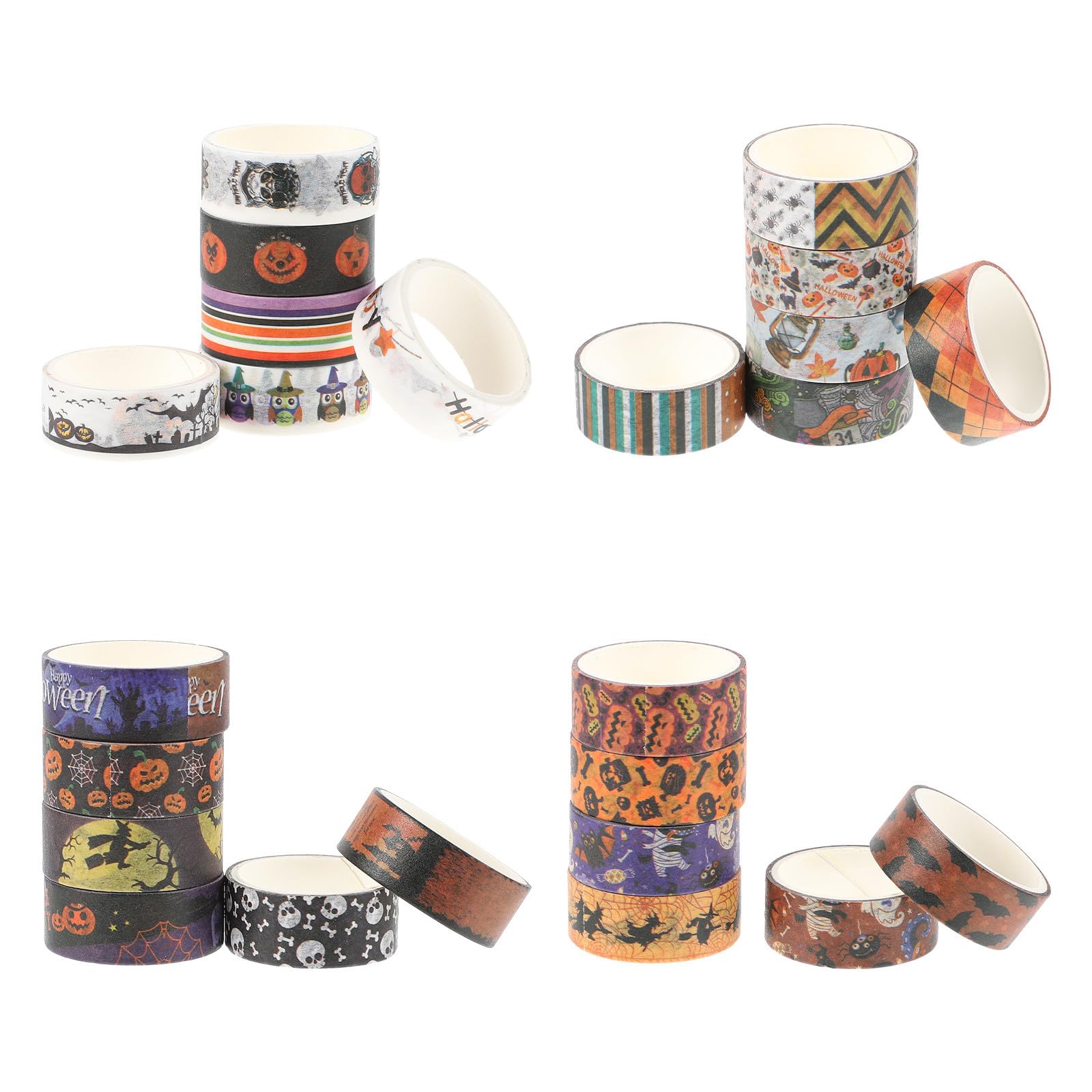 Abaodam 192 Rollos Cintas Adhesivas de Washi Temática de Halloween, Pegatinas para Envoltorios y Bricolaje, Material Washi Portátil y Adhesivo para Fiestas y Manualidades