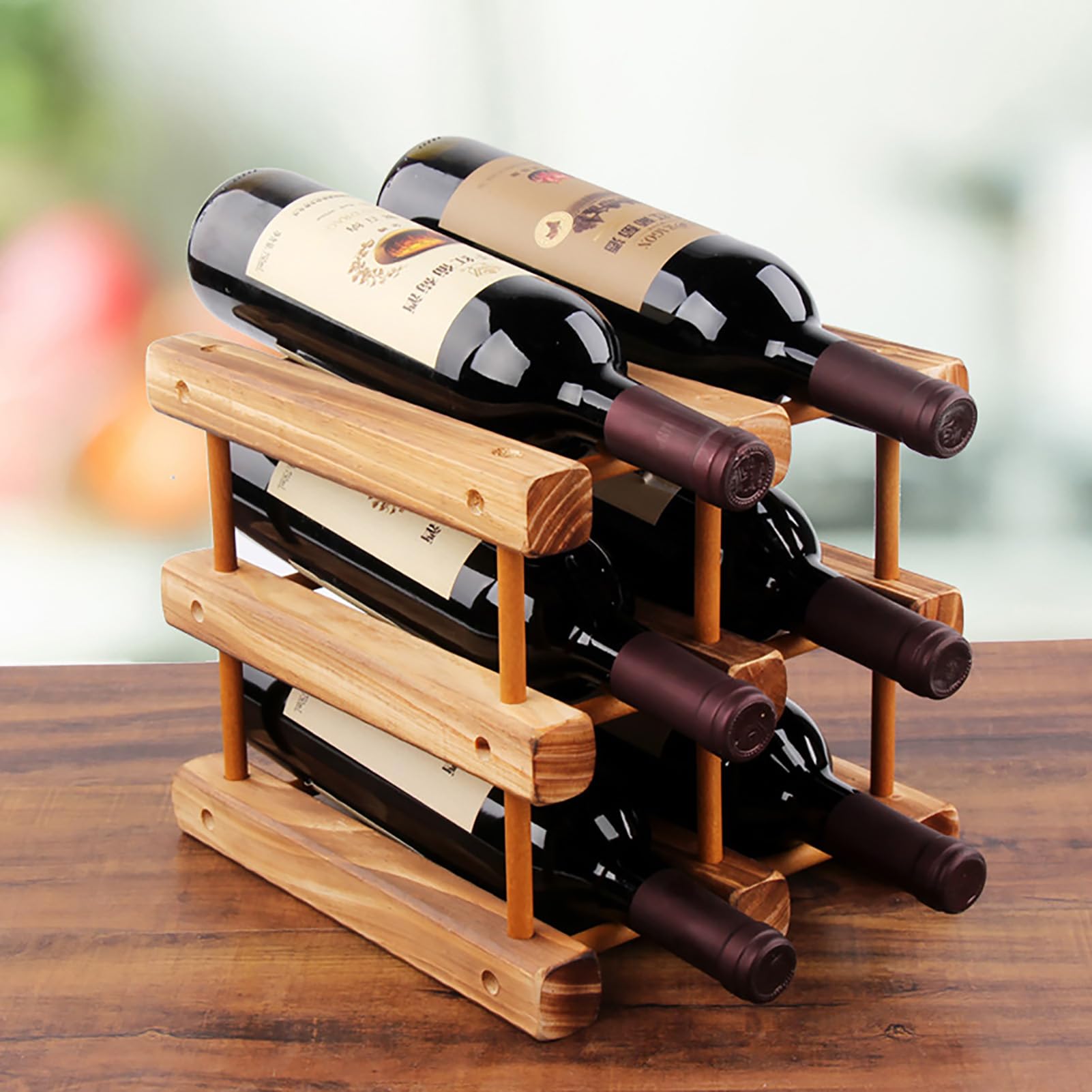Yinghesheng Botellero de Madera para Botellas de Vino Soporte para Botellero Estante de Vino Vinoteca de Madera Maciza Almacenamiento de Botellas de Vino para Hogar, Bodega, Bar, Cocina,6 Bottles
