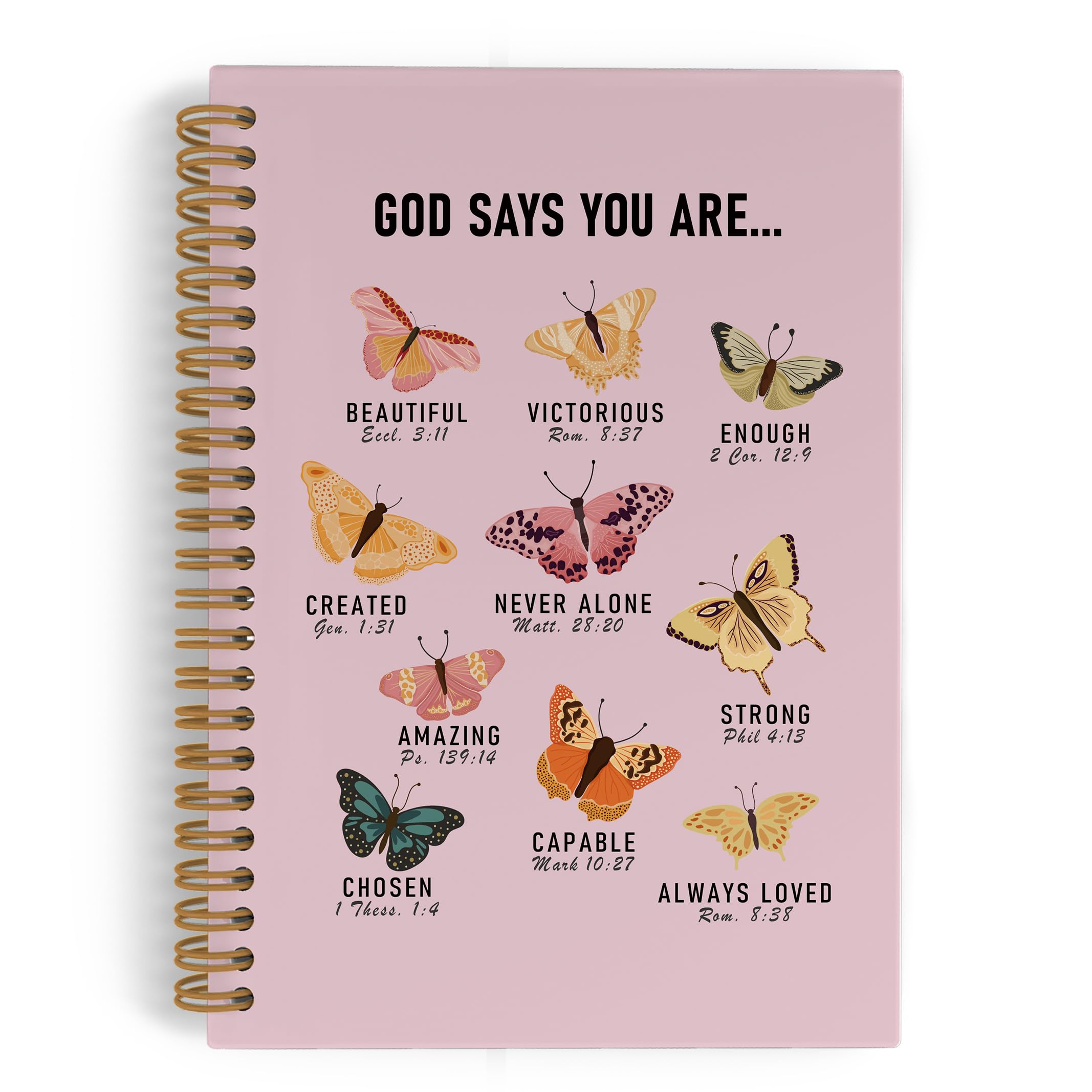 QLMX Pink God Says You Are Beautiful Spiral Notebook, Butterfly Christian Journal Notebook, Pink Bible Notebooks for School, Bible Verse Inspirational