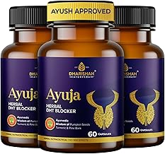 Dharishah Ayurveda 180 Capsules Herbal DHT Blocker for Men & Women with Saw Palmetto, Pumpkin Seed, Stinging Nettle & More, Natural Hair Loss Supplements & Hair Regrowth, Proprietary Herbal Blends
