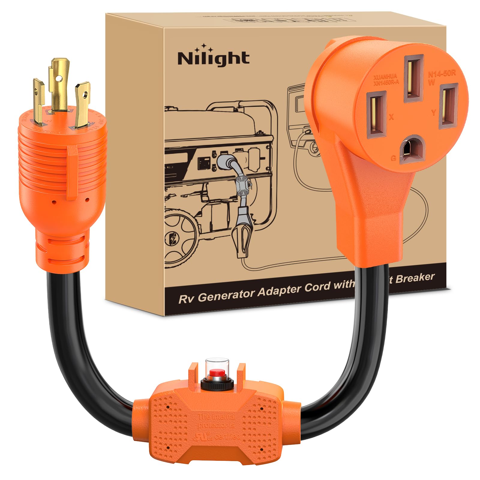 Nilight - RV Generator Adapter Cable with 30 Amp to 50 Amp Surge Protector Circuit Breaker, 3 Prong with 10 Gauge Male Twist Lock, ETL Gauge Wire-image-24