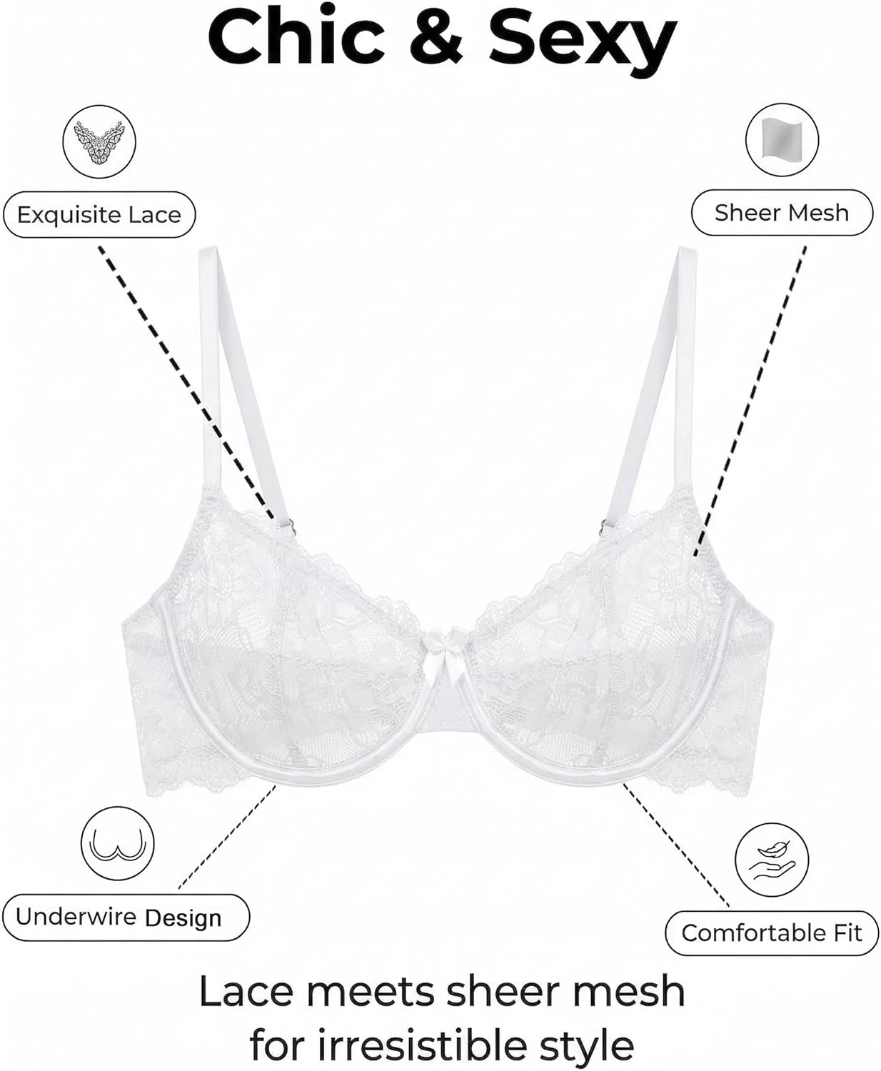 Avidlove Women's Lace Bra Sexy Balconette Sheer Mesh Bras Unlined Lingerie A-D, S-2XL