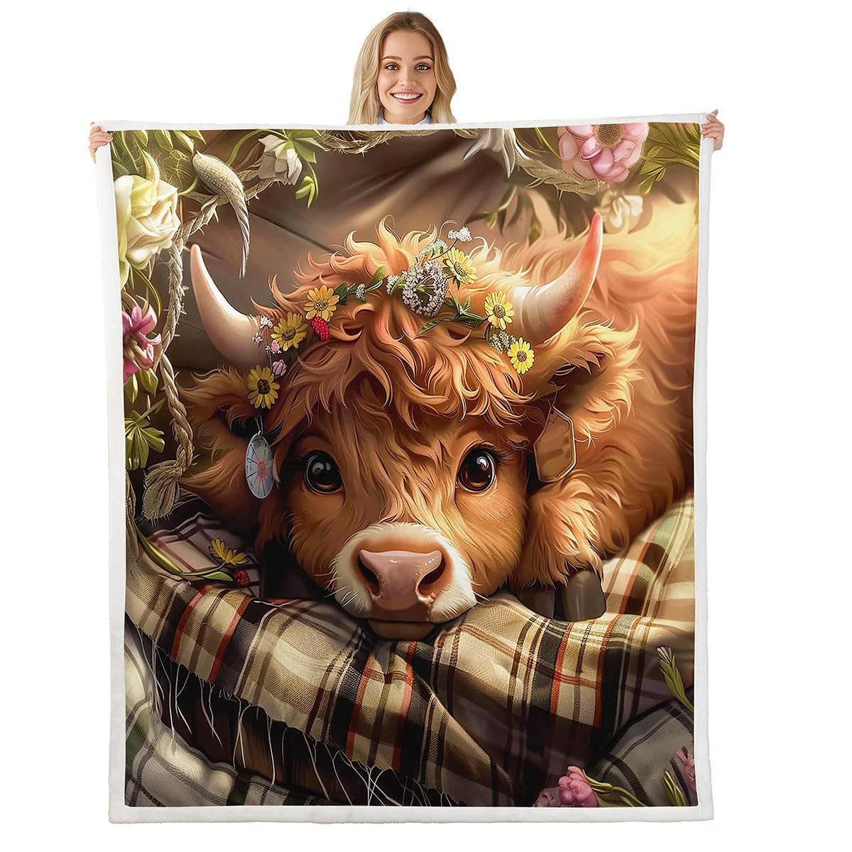 Flanell-Decke Mit Hochlandkuh-Muster – Weich & Warm, Für Sofa, Bett & Als Geschenk (versch. Größen)