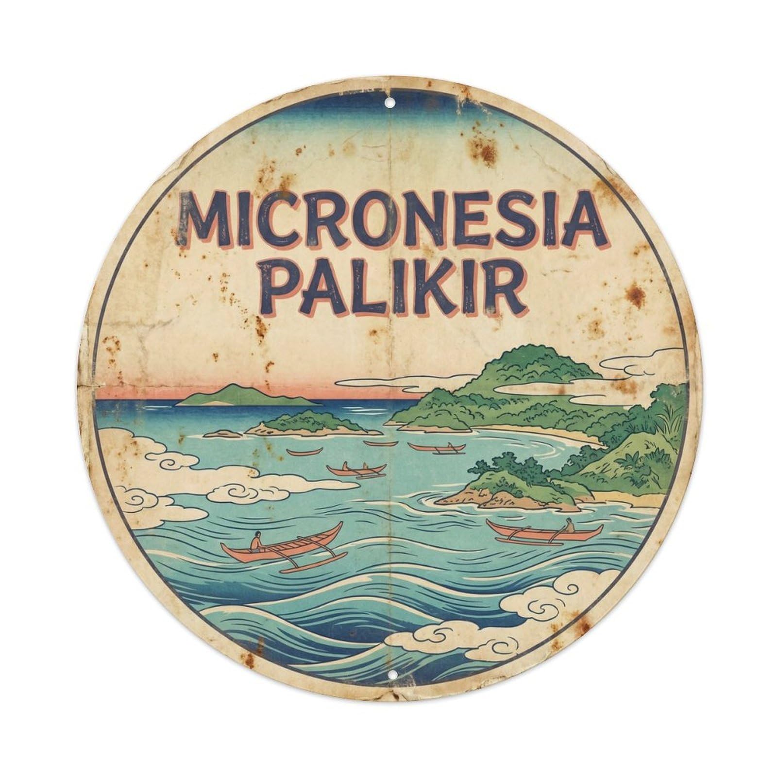 Micronesia Palikir Ocean Coast Woodblock Metal Tin Sign