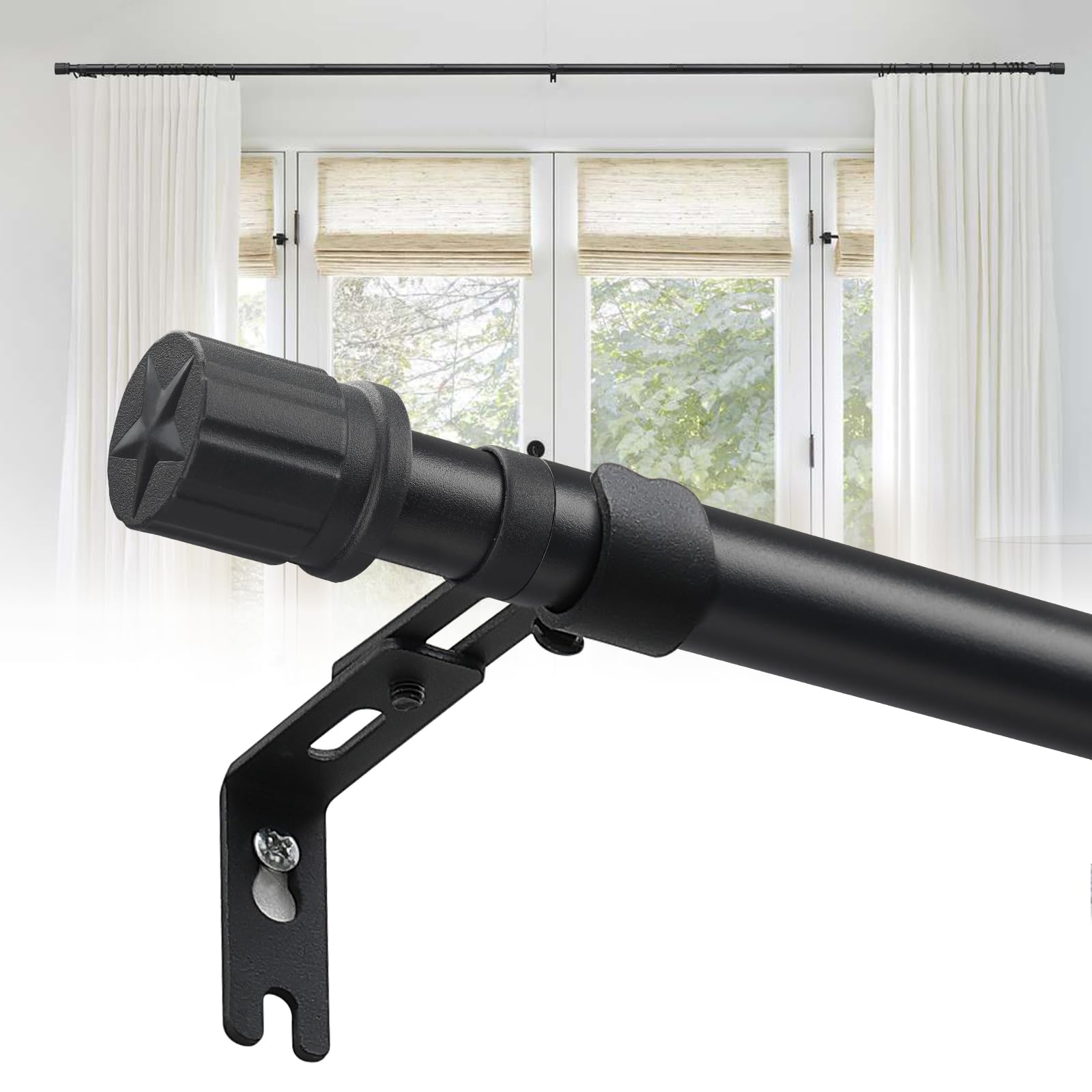 Curtain Rods for Windows 72 to 168 Inches, 1 Inch Long Black Curtain Rod Set, Adjustable Heavy Duty Decorative Curtain Rods for Sliding Glass Door, Extra Long Drapery Rods, Size: 28-178 Inch
