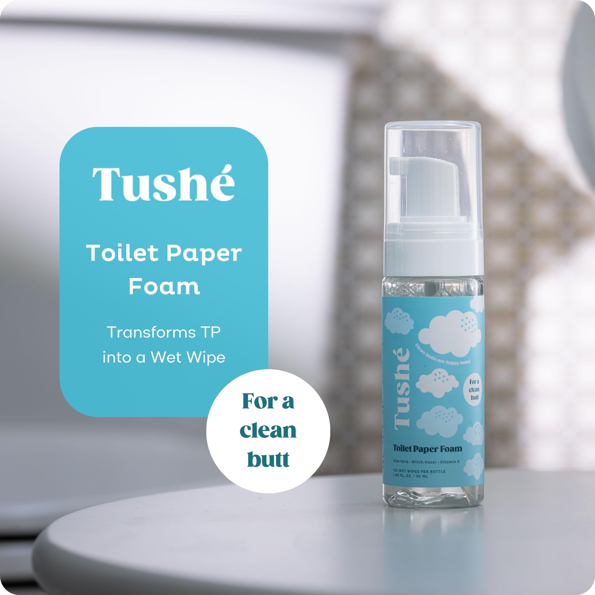 TUSHÉ Espuma de papel higiénico (paquete de 2) – Alternativa de limpieza húmeda desechable para pieles sensibles – sin perfume, segura para sépticas – Aloe Vera, hamamelis y vitamina E – 100 ml (3.3