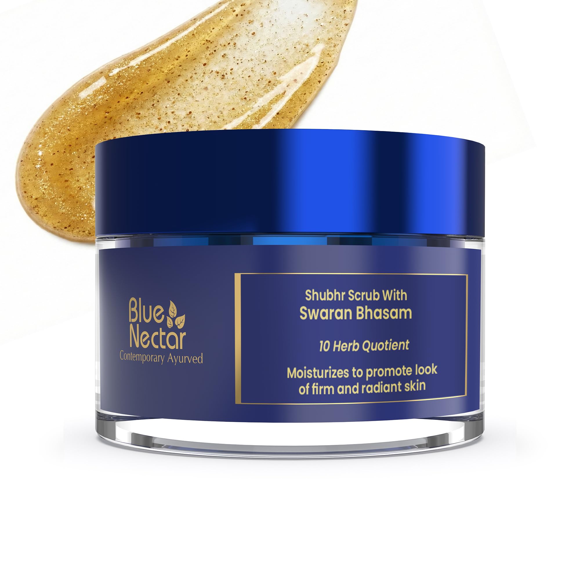 Blue Nectar Gold Face Scrub for Glowing Skin | Naturally Exfoliating Scrub for Men & Women with Walnut & Kumkumadi | Ayurvedic Tan Removal (12 Herbs, 50g)