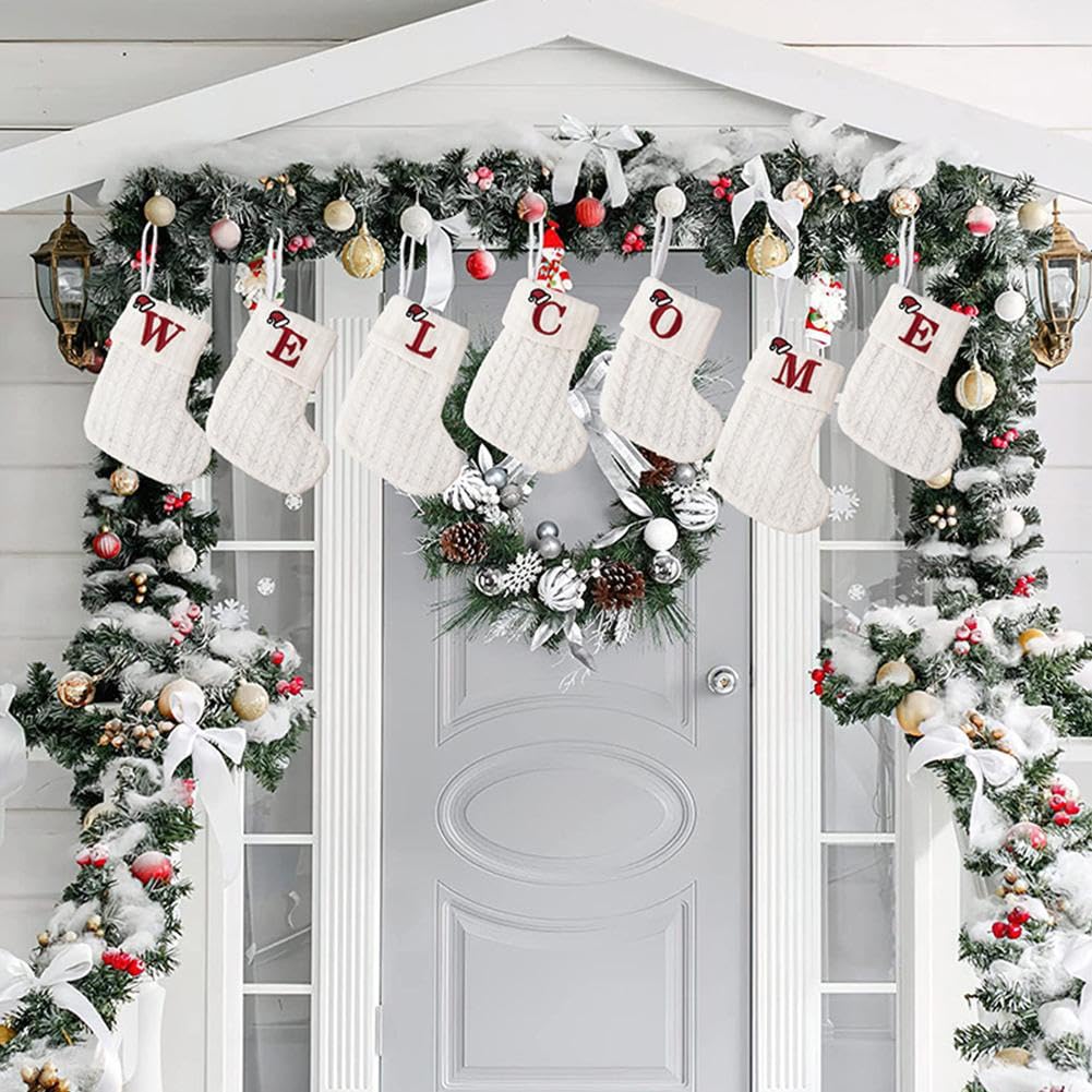 Mini Calze Natalizie Con Monogramma Ricamato, 20 Cm, Set Di Decorazioni Personalizzate Per Camino E Albero, In Misto Poliestere, Verde/rosso/bianco