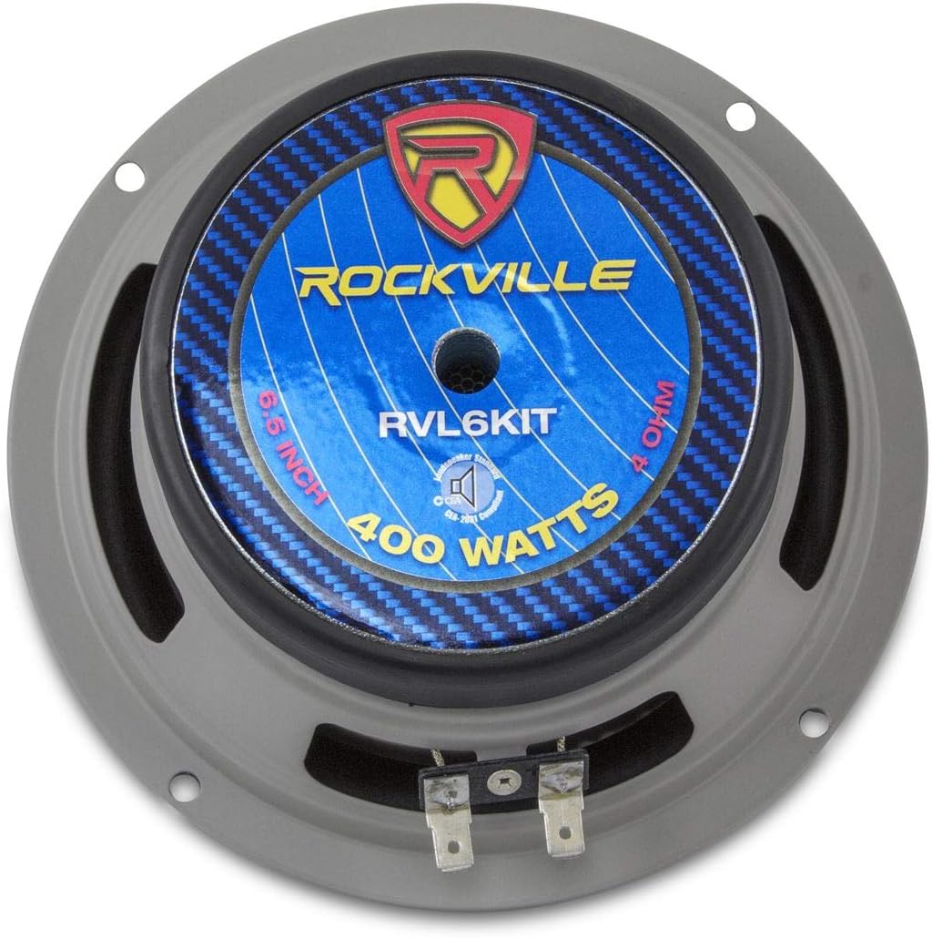 Rockville RVL6KIT 6.5" 4-Ohm Component Car Audio Speakers, 400W RMS / 800W Peak per Pair, Aluminum Cone Mid-Bass, Silk Dome Tweeters, 2-Pair, 1600W Total