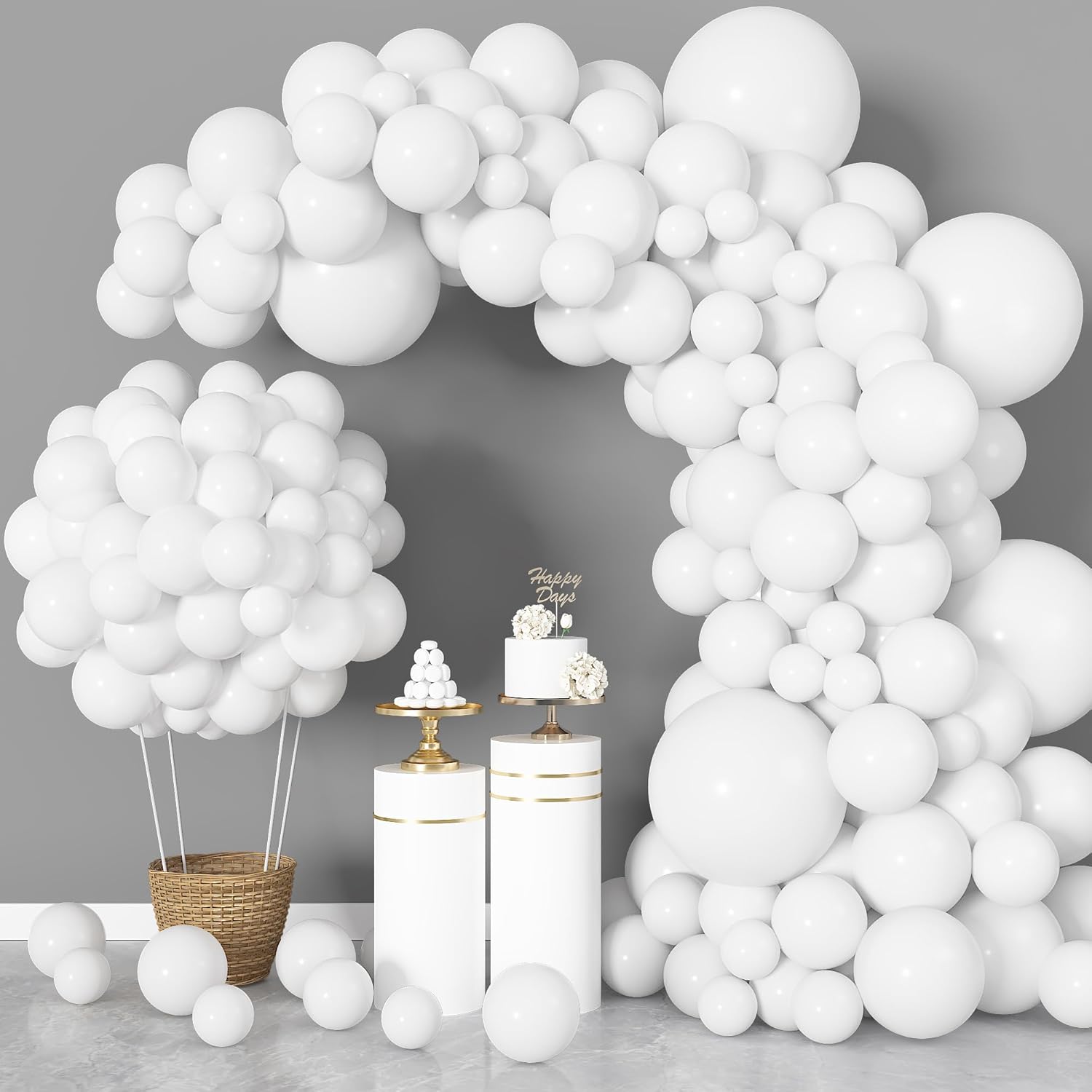 Ouddy Life 164Pcs White Balloons Different Sizes 18" 12" 10" 5" - Matte White Latex Balloon Garland Arch Kit for Birthday Party Wedding Bridal Baby Shower Anniversary Graduation Decorations