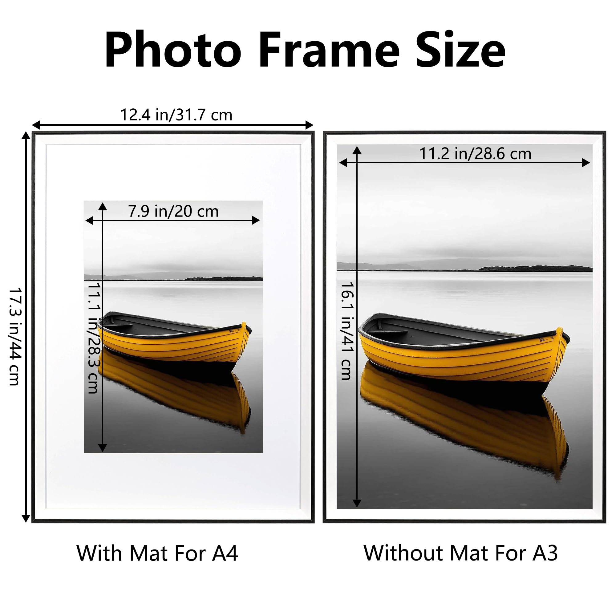 Baoee A3 Black white Two Tone Picture Frame with A4 Mount,photo frame with acrylic glass, A3 Frame,Poster Frame - Image 2