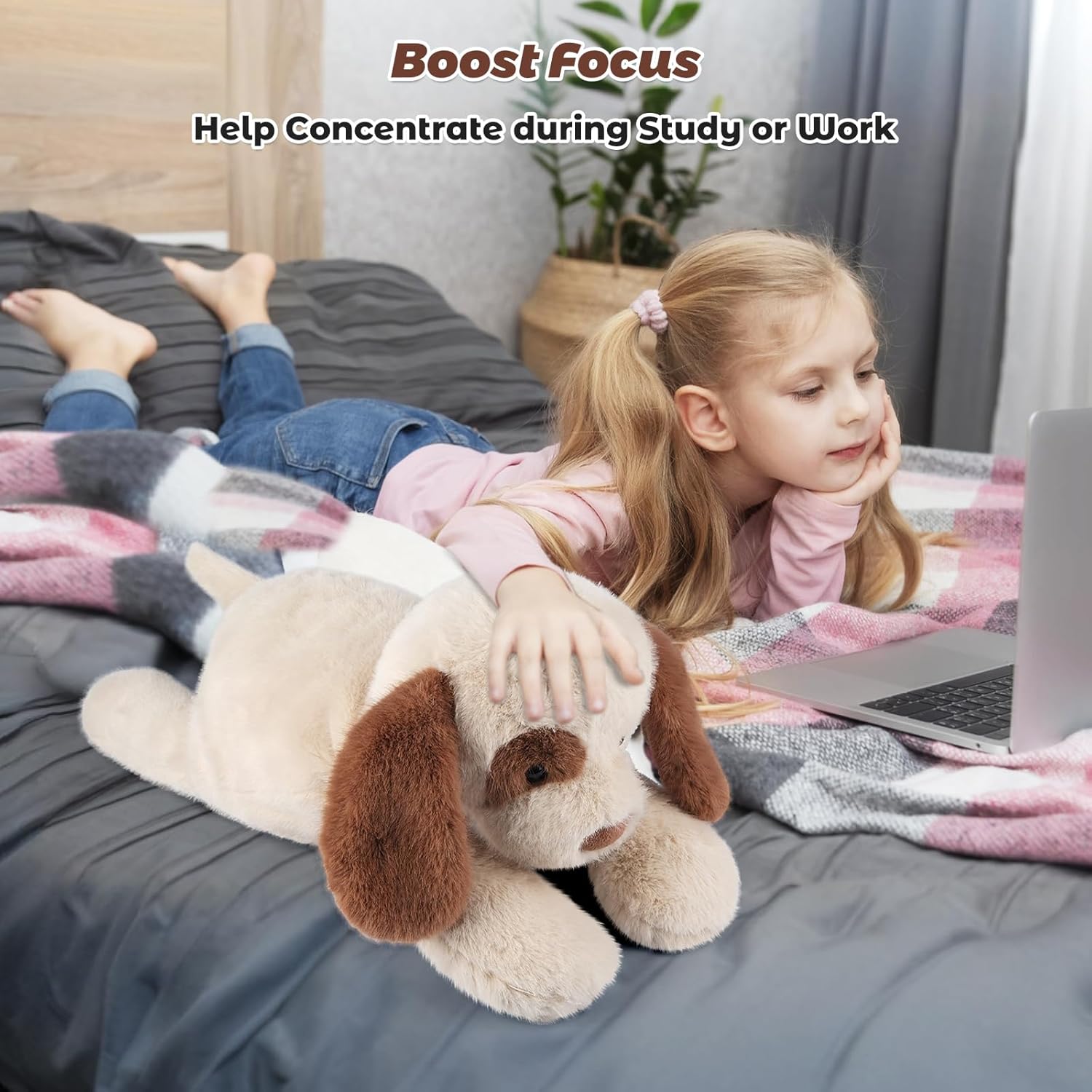 Bobbie & Laxi 24" & 4.5lbs Dog Stuffed Animal, Sitting & Laying Weighted Stuffed Animals, Cuddly & Soft Weighted Dog Plush for Adults & Kids, Dog Gifts for Christmas & Valentine’s Day