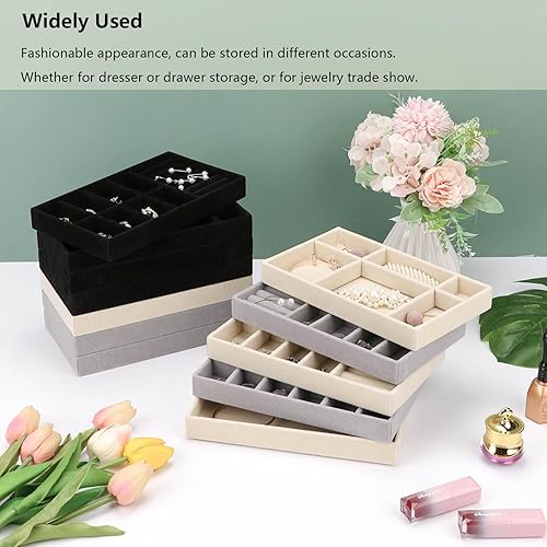 Miniatura 8 de Organizador de cajones de joyas, organizador de joyas de fieltro pequeño para cajón, joyero apilable de terciopelo para accesorios en tocador, juego
