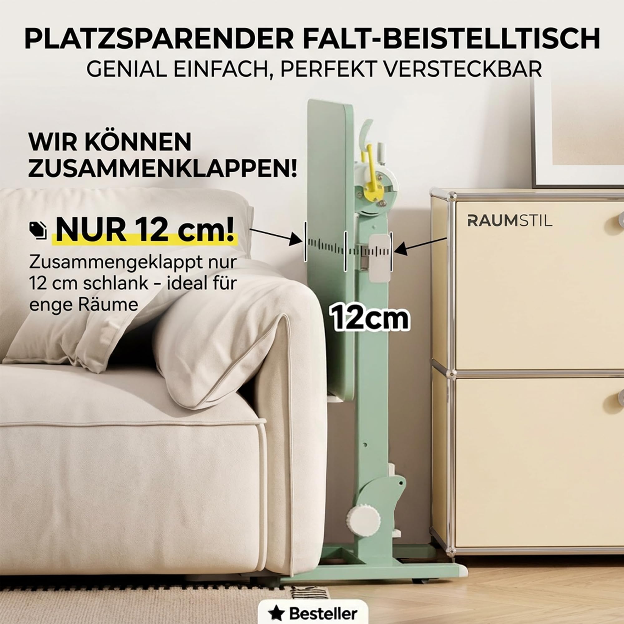 MUSSO AnyDesk D7 Tavolino da Letto per PC Portatile, Scrivania Mobile Regolabile in Altezza (75-108cm), Pupitre Pieghevole Inclinabile 0-90°, Supporto Ergonomico per Telelavoro, Divano & Letto (Verde
