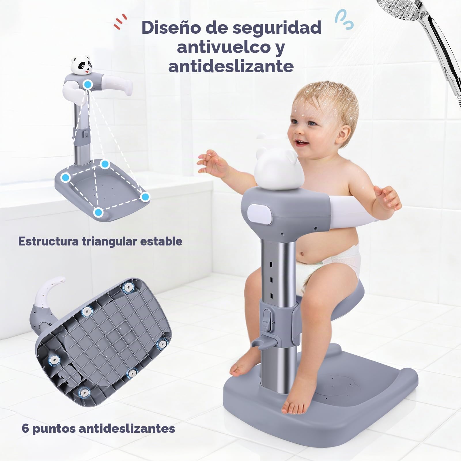 Soporte Baño Bebe,Soporte de baño y ducha para bebé,Torre de Bañera Ajustable para Bebé que se Pone de Pie, Portátil Soporte de Ducha con Base Antideslizante, Durante 8-36 Meses